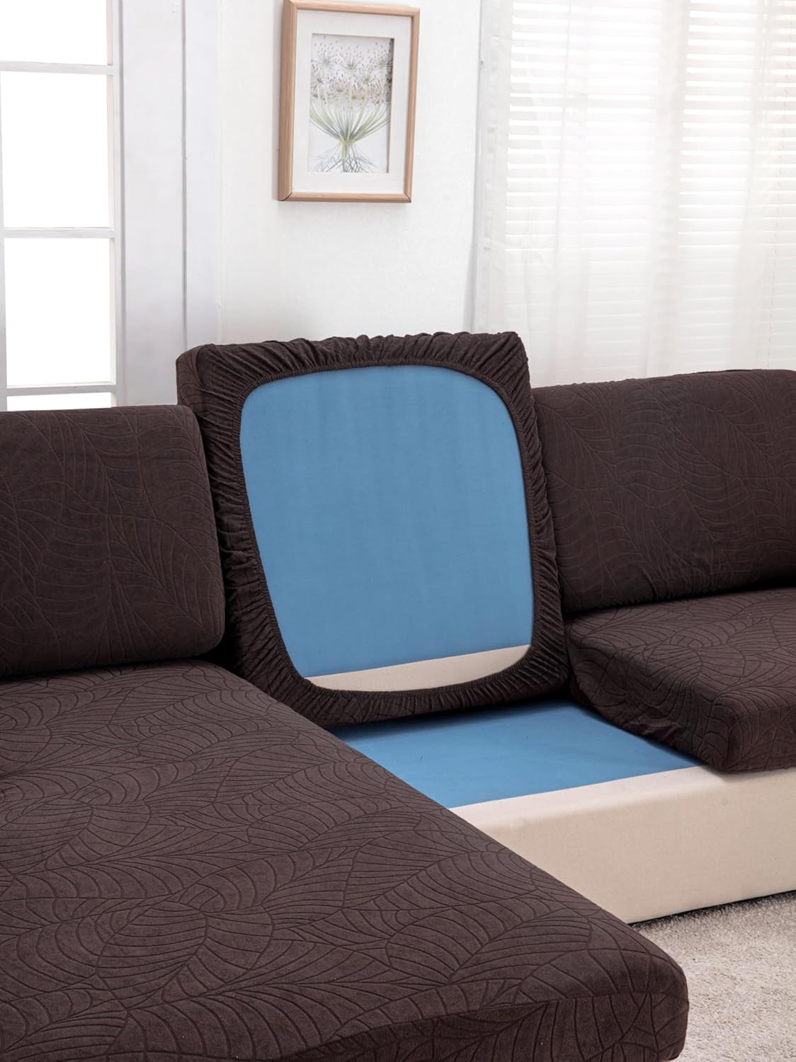 Fundas de cojín para asiento de sofá, funda universal de jacquard en forma de L, antideslizante, protector de sofá para cojín de sofá, funda de sofá