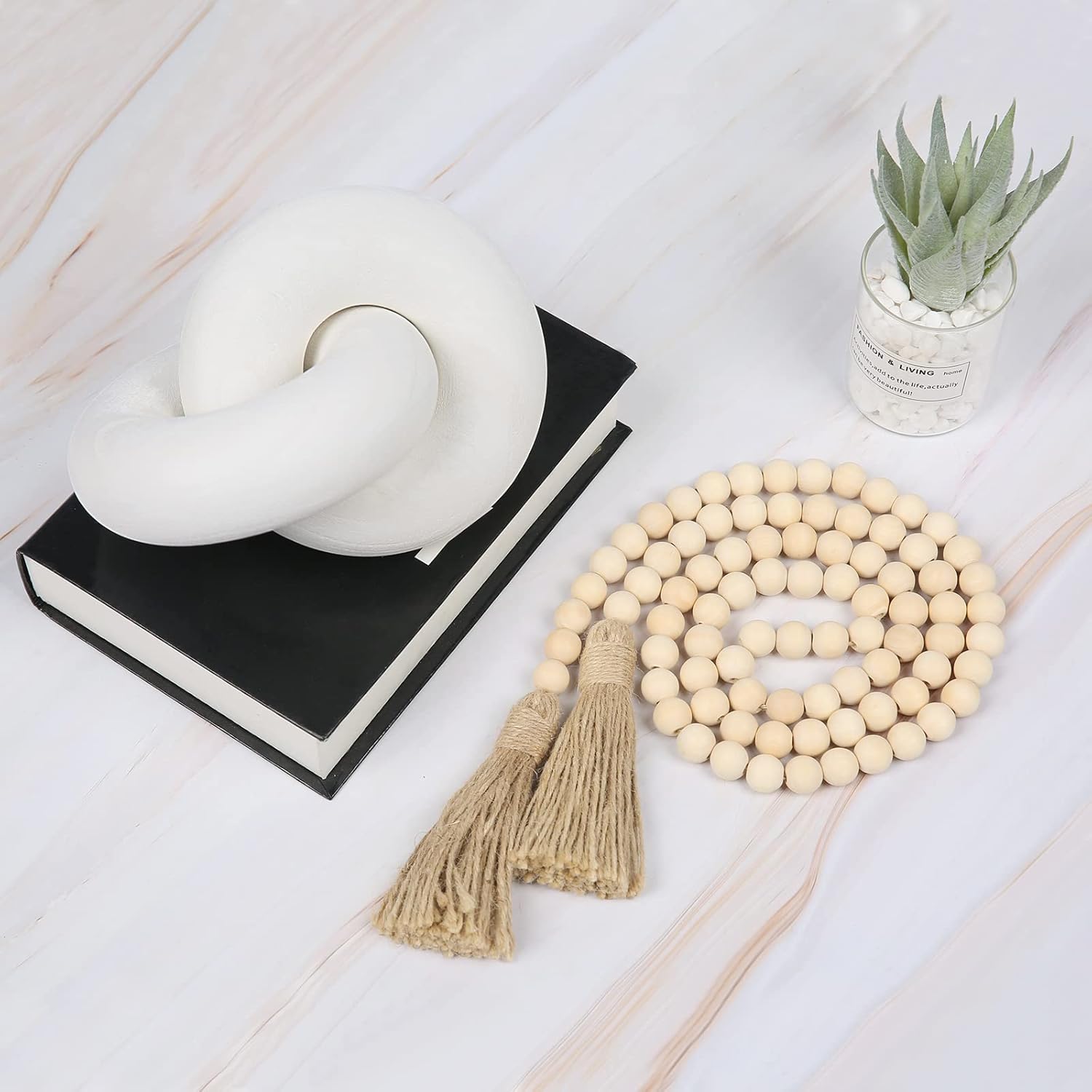 Cevilia Decoración de nudo de madera, sala de estar, mesa de centro moderna, decoración de eslabones de cadena de madera, cuentas decorativas de