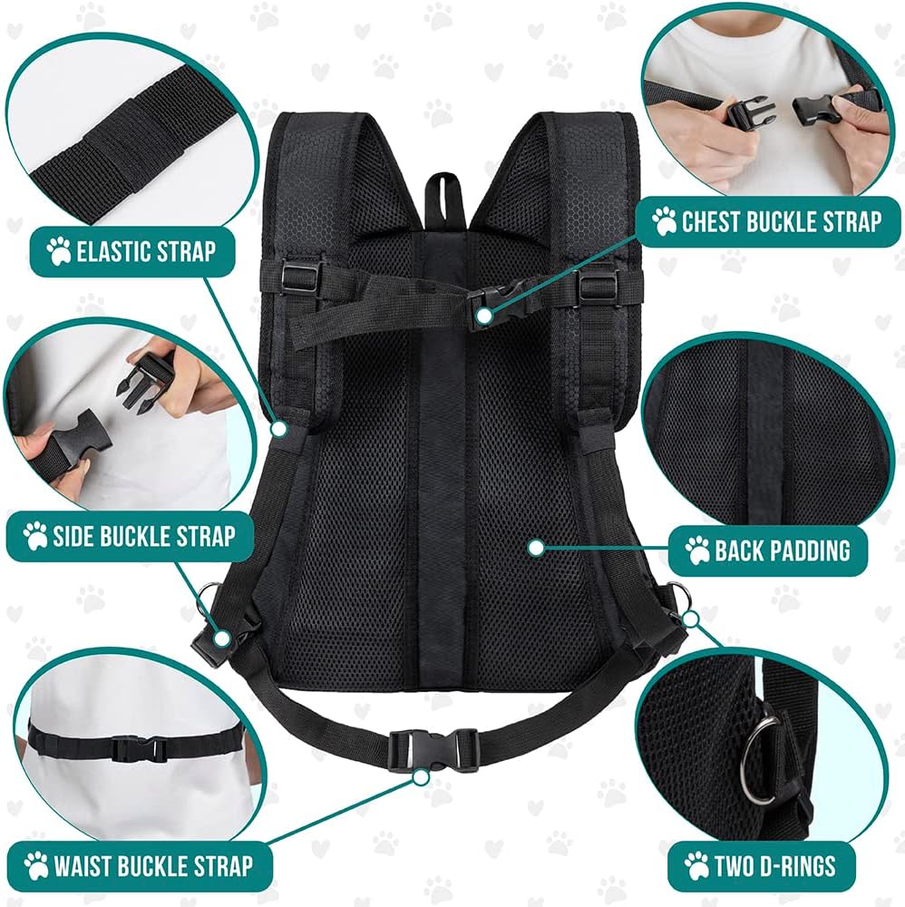 PetAmi Mochila transportadora frontal para perro, mochila ajustable para perros y gatos, transportadora ventilada para senderismo, camping, viajes,