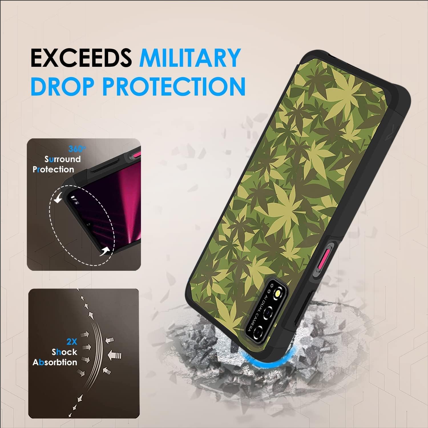 TJS Funda compatible con T-Mobile REVVL V 6.52″ 4GLTE (solo versión V, T-MobileMetro), funda híbrida de doble capa a prueba de golpes, protección