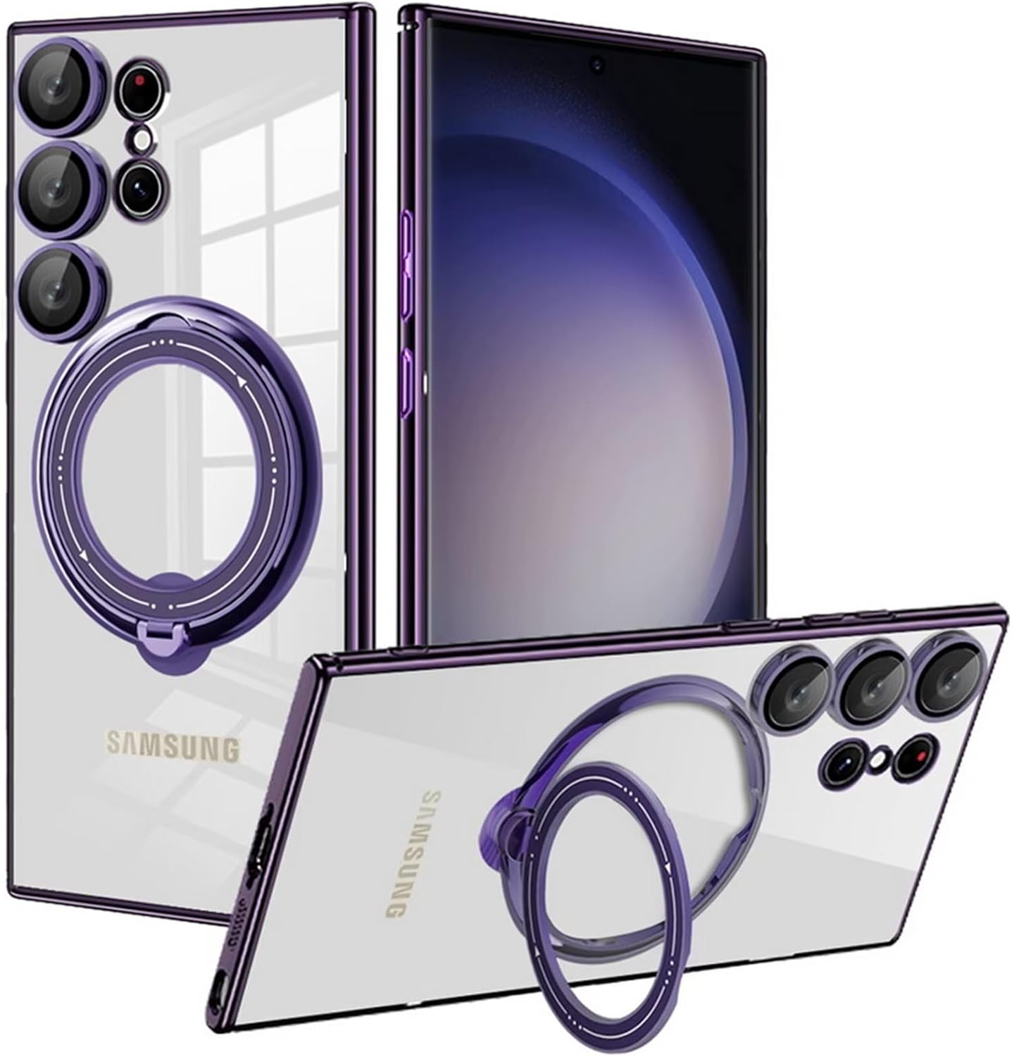 Fundas magnéticas transparentes compatibles con Samsung A32 4G, compatible con soporte de anillo MagSafe, soporte plegable invisible, protección