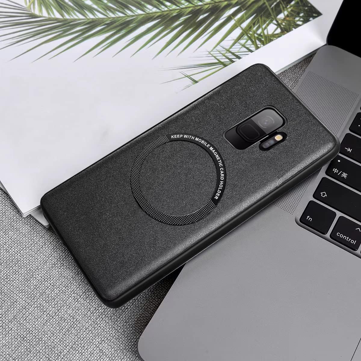 Funda para Samsung Galaxy S9 compatible con Magsafe Anillo de metal, Funda híbrida de TPU de cuero premium – Elegante funda protectora completa