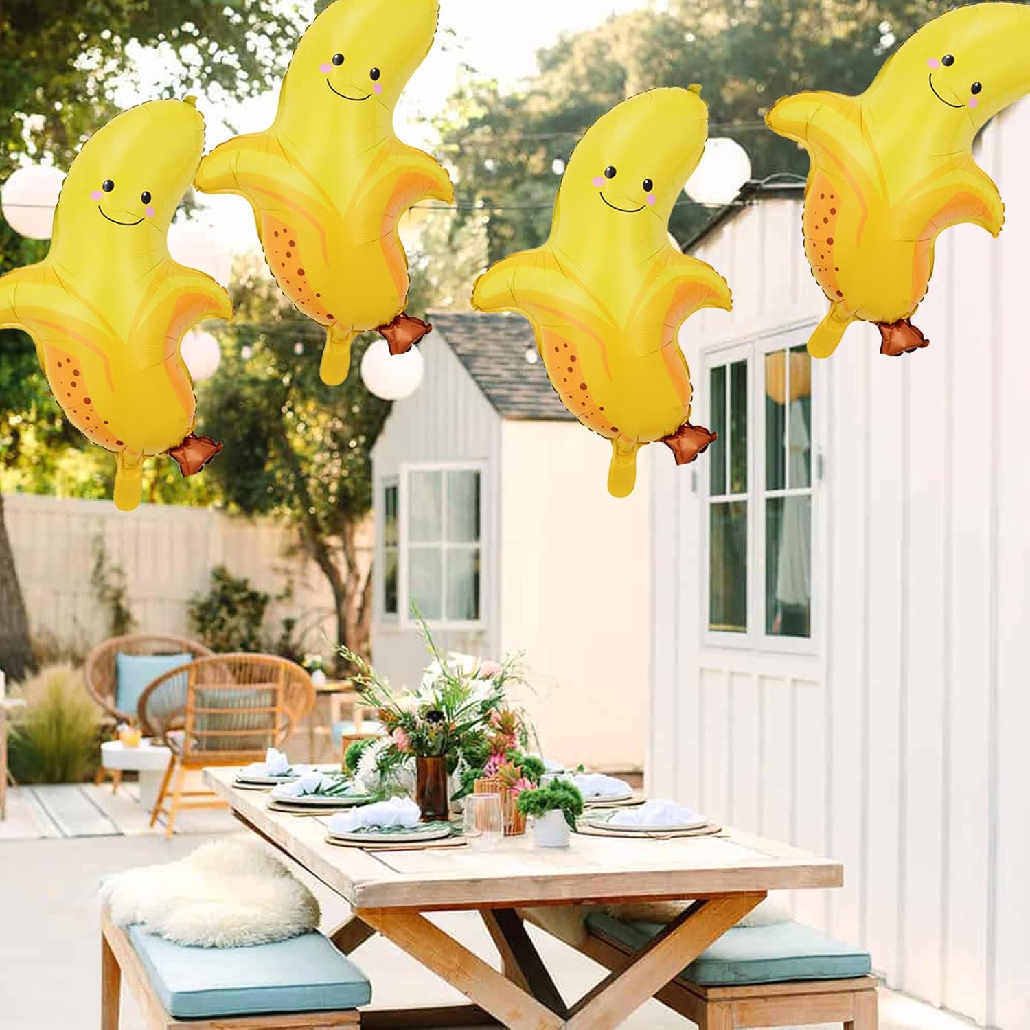 5 globos de plátanos grandes de papel de aluminio para cumpleaños, baby shower, boda, frutas y plátanos, suministros de decoración de fiestas