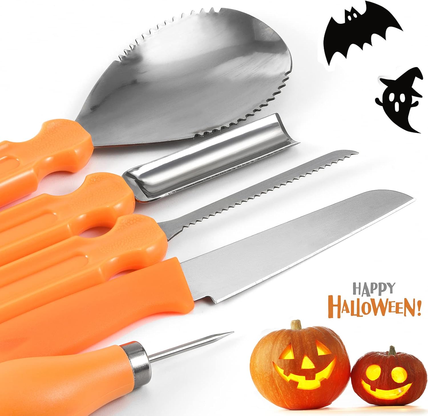 kuaima Juego de herramientas para tallar calabazas de Halloween, kit de tallado de calabaza, cuchillo profesional de acero inoxidable, herramientas