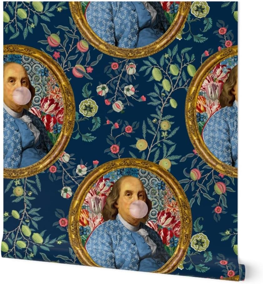 Spoonflower Muestro de papel tapiz extraíble – Benjamin Franklin Botánico Caprichoso Retrato Histórico Papel pintado personalizado pre-pegado