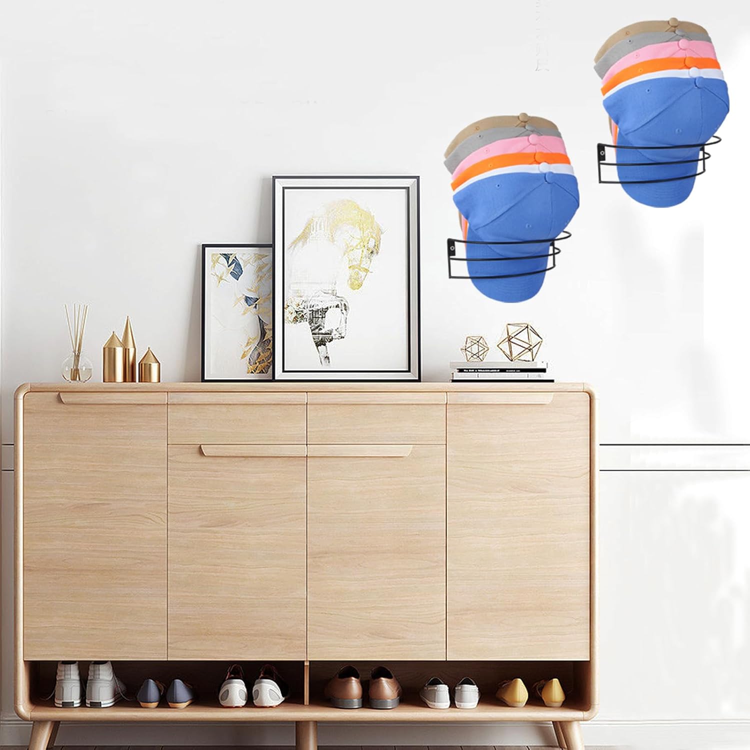 Anrialfu Percheros para gorras de béisbol de pared, 2 paquetes de organizadores de sombreros de metal para gorras de béisbol para almacenamiento de