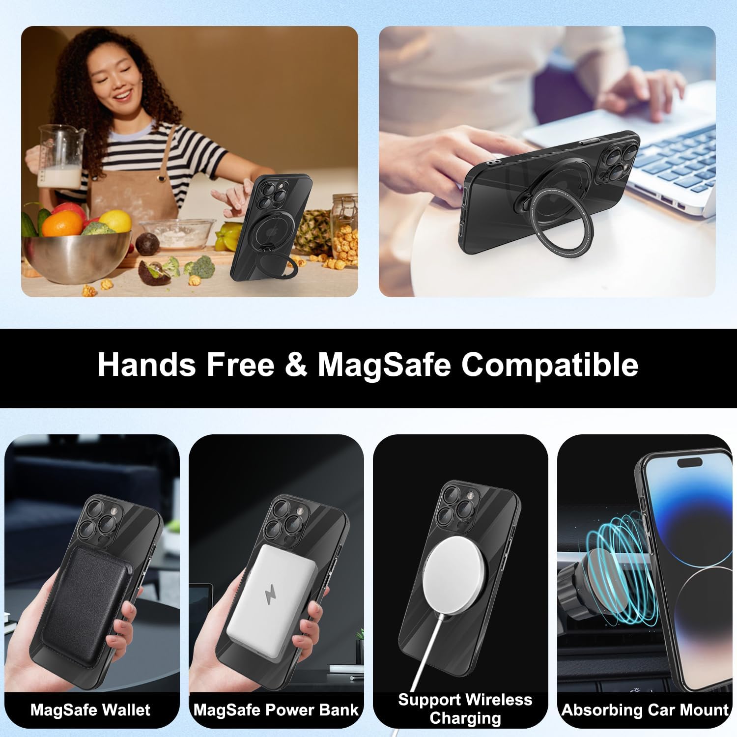 Tnarru Funda para iPhone 15 Pro Max con soporte magnético compatible con MagSafe Soporte de anillo giratorio de 360 chapado de TPU a prueba de