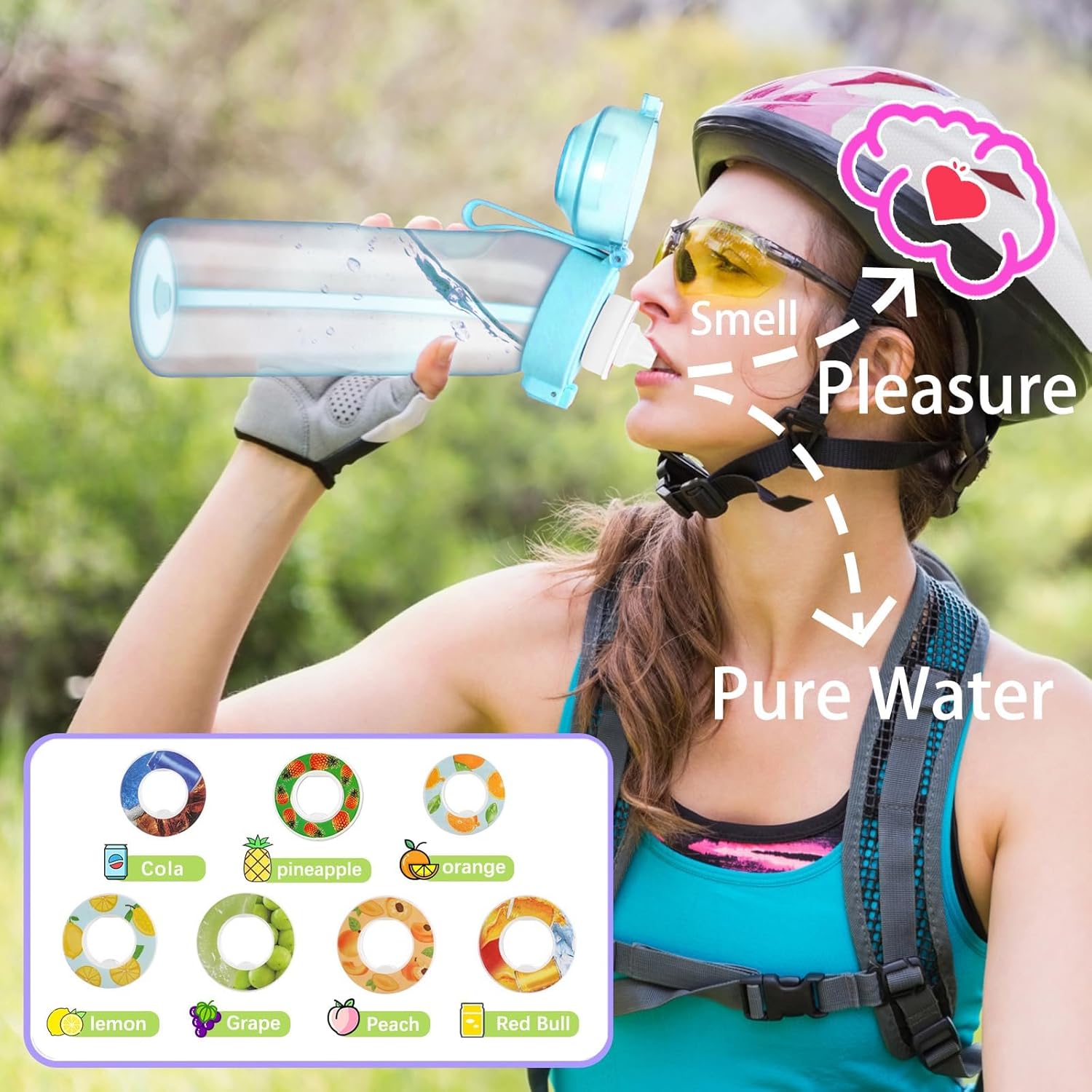 Botella de agua con cápsulas de sabor de 21.9 onzas  22.0 fl oz, botella de agua con fragancia de fruta, botella de agua reciclable para deportes,