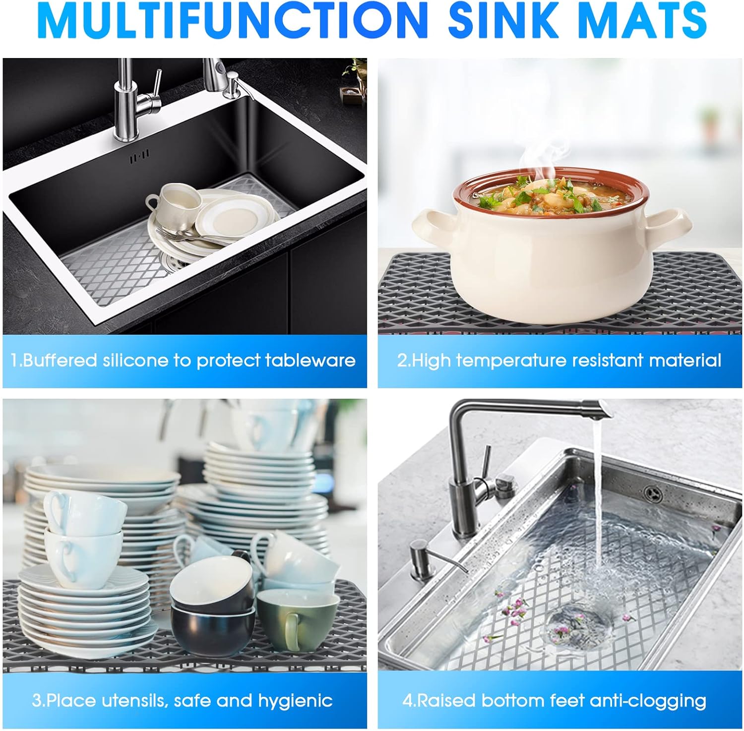 Protectores de fregadero para fregadero de cocina, alfombrilla de silicona de 24.72 x 12.8 pulgadas para la parte inferior del fregadero de