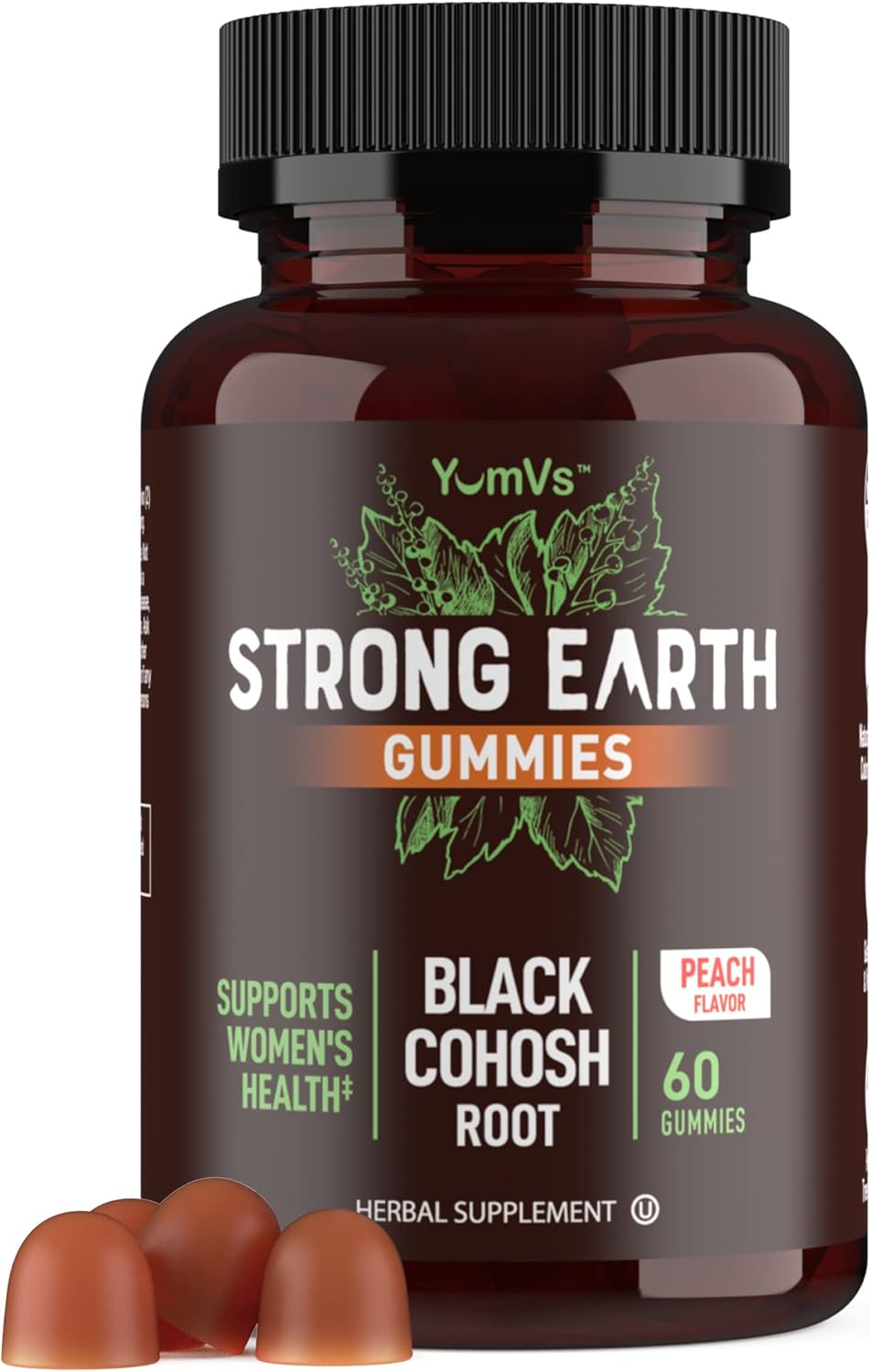 Strong Earth – Raíz de cohosh negro de 50 mg  Gomitas de cohosh negro (60 unidades) suplementos de extracto natural para la menopausia para mujeres,