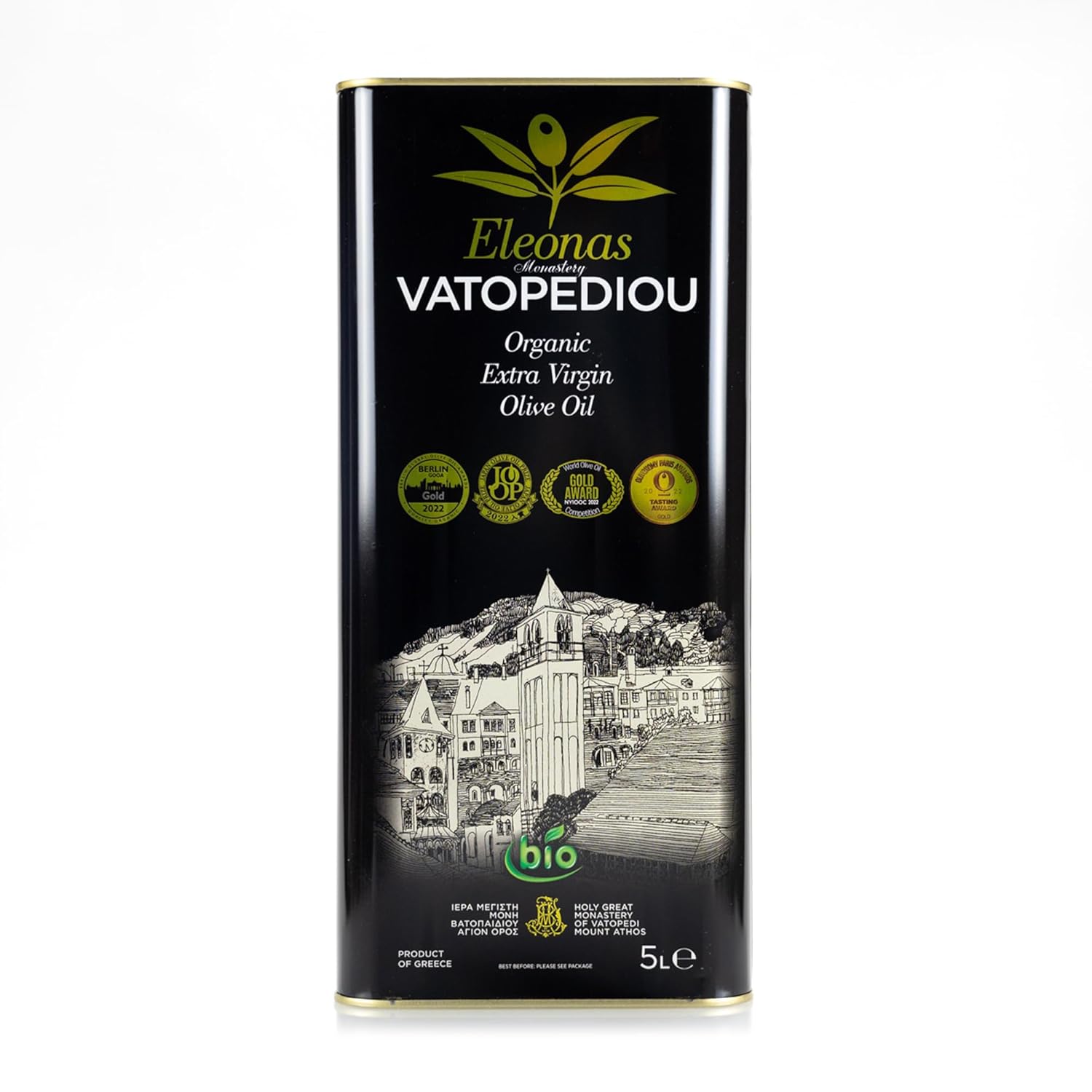 Organic Extra Virgin Monastic Olive Oil from Mount Athos – Unique Olive Variety from an Ancient Olive Grove (5L)