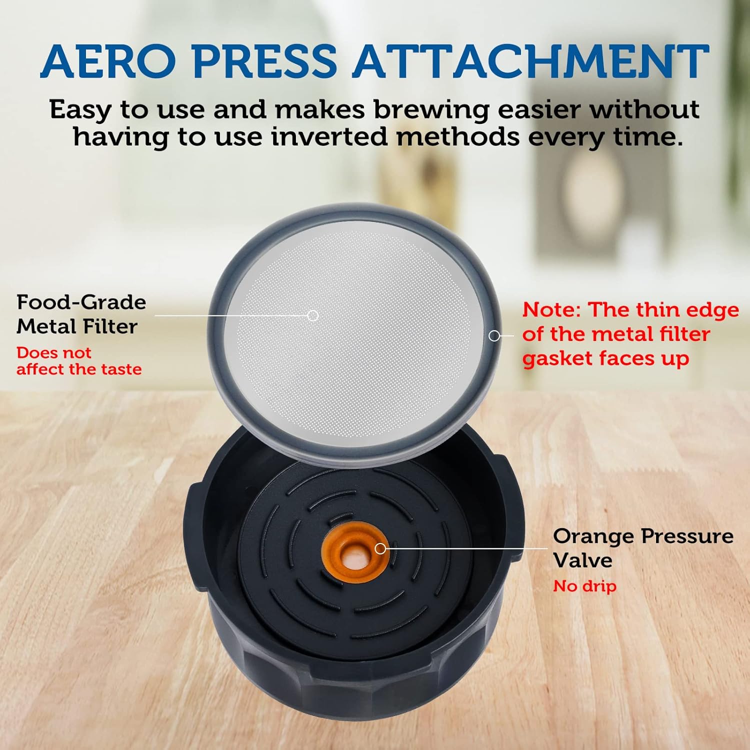 Tapa de filtro de control de flujo con filtro de metal reutilizable para cafetera AeroPress, tapa de filtro antigoteo para prensa de café portátil