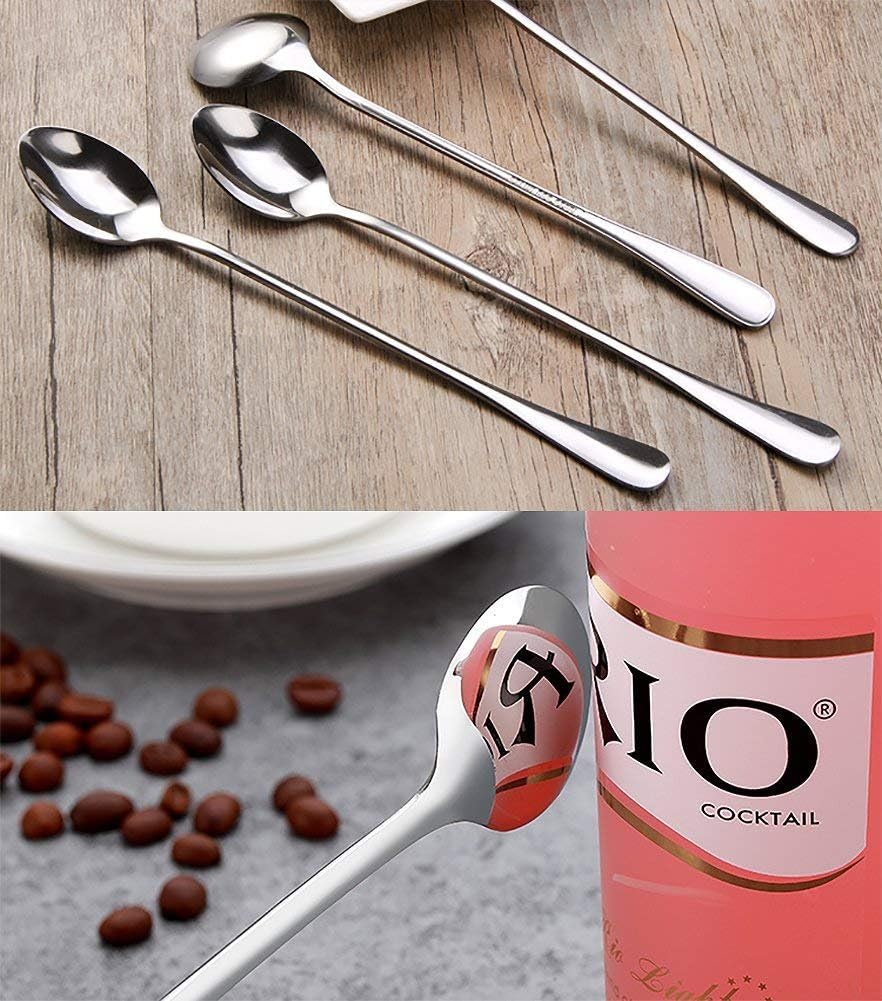 COMIART – Juego de 8 cucharas de café o té helado de acero inoxidable con mango largo, cubiertos pulidos con espejo, para fiesta en casa o bar,