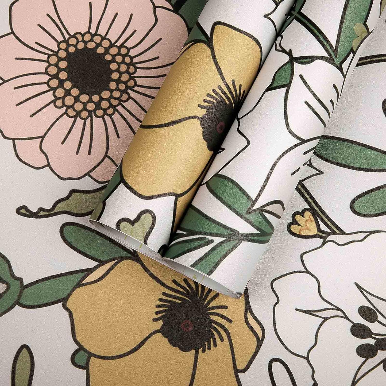 Abyssaly Papel tapiz vintage floral para despegar y pegar, papel de contacto retro extraíble, papel tapiz de vinilo autoadhesivo de flores para