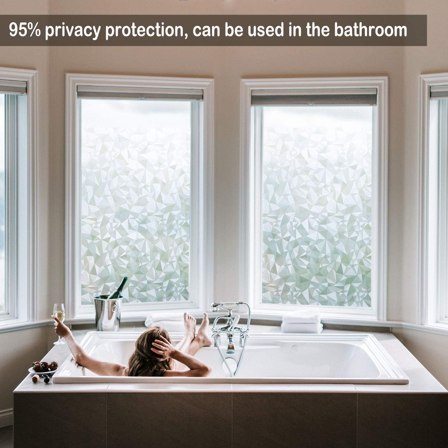 Bloss Película decorativa de privacidad para ventana, diseño de diamante 3D, no adhesiva, para control de calor en casa, oficina, 17.7 x 78.7