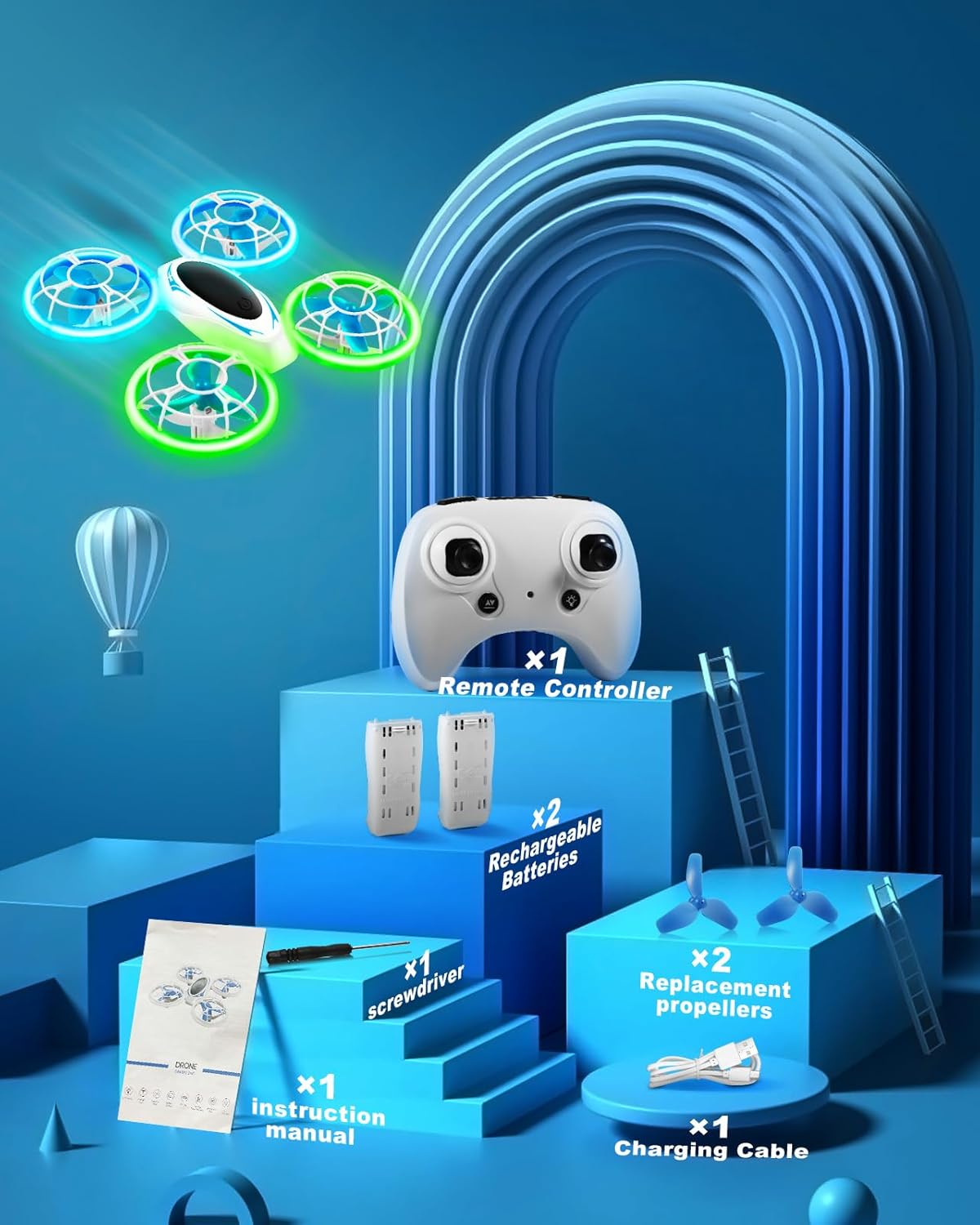Mini dron para niños, dron de control remoto para principiantes con modo sin cabeza, pequeño dron RC para niños con protección completa de hélice, 3