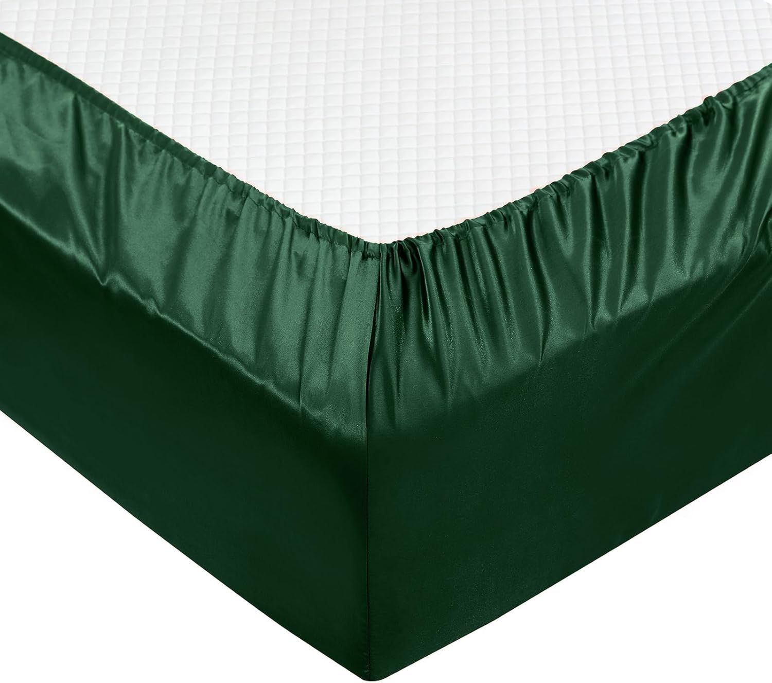 TREELY Sábanas de satén tamaño Queen  Juego de sábanas de satén suave de 6 piezas de color verde negruzco con bolsillo profundo, 1 sábana bajera + 1