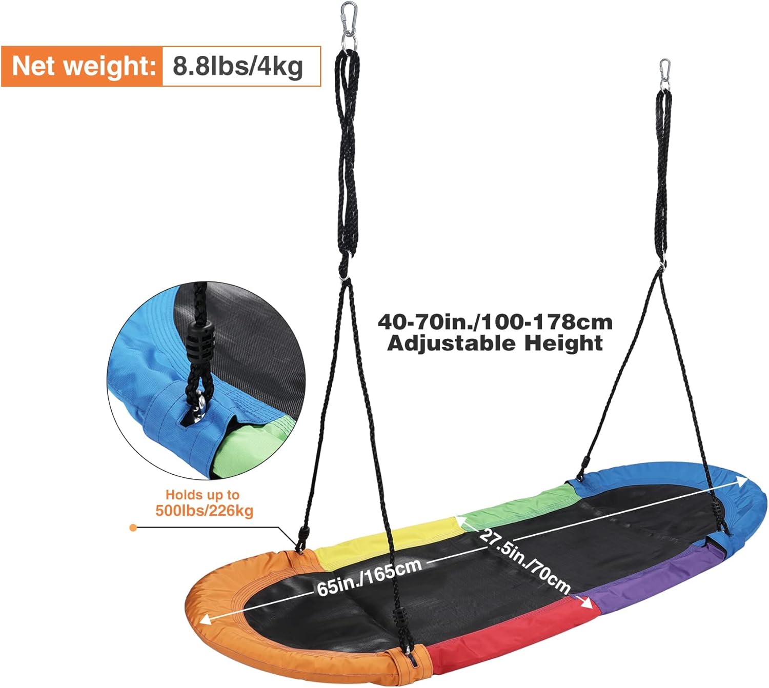 RedSwing Columpio de platillo de 65 pulgadas para niños, columpio de plataforma gigante para patio de juegos al aire libre, columpio de surf ovalado