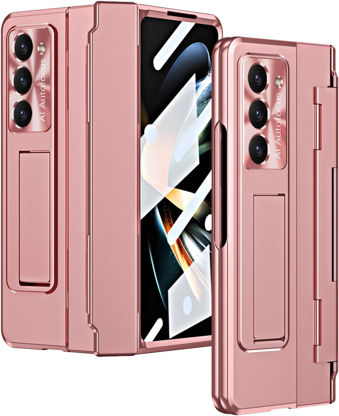 Funda para Samsung Galaxy Z Fold 5 2023, carcasa de una pieza Z Fold5 con función atril y protector de pantalla, protección completa (oro rosa)