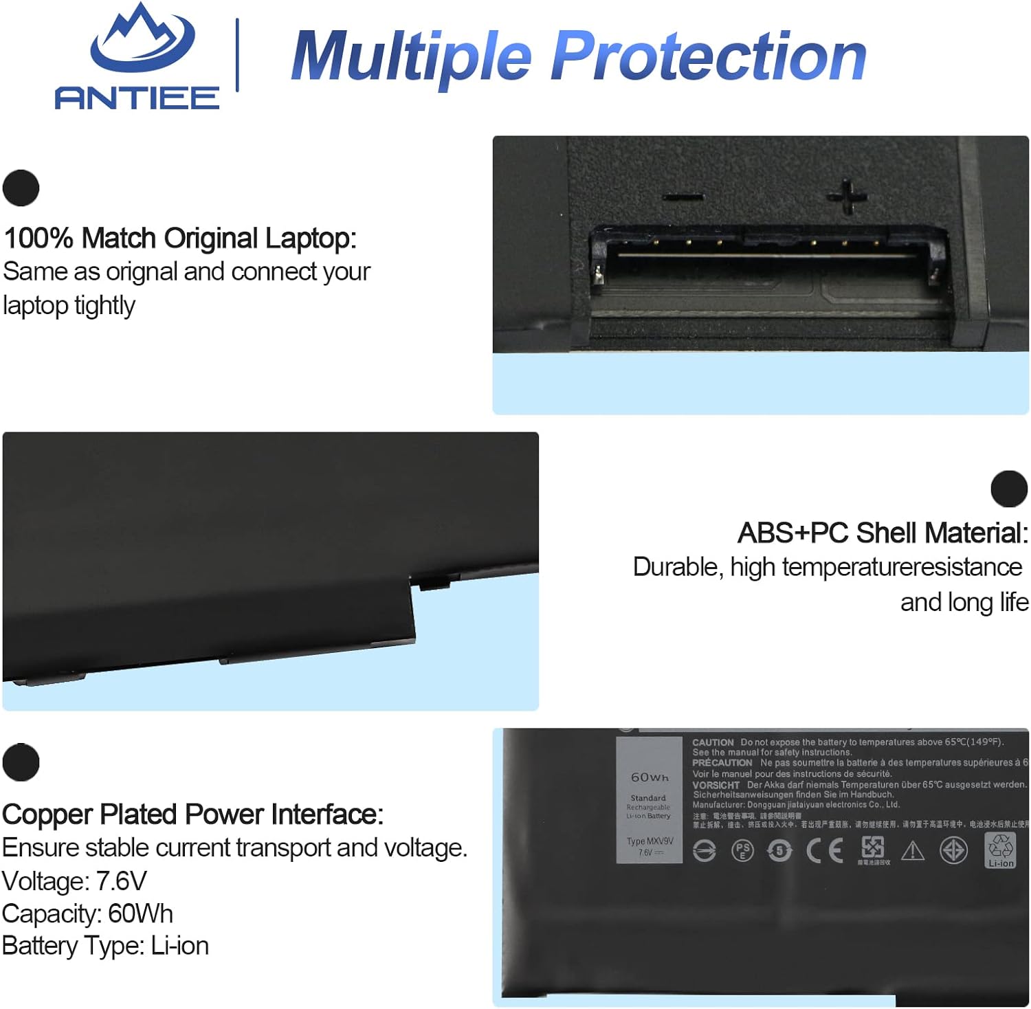 ANTIEE 60WH MXV9V – Batería para portátil Dell Latitude 5300 E5300, 5310 E5310, 7300 E7300, 7400 E7400, 5300 5310 7300 2 en 1,7306 2 en 1, negro,