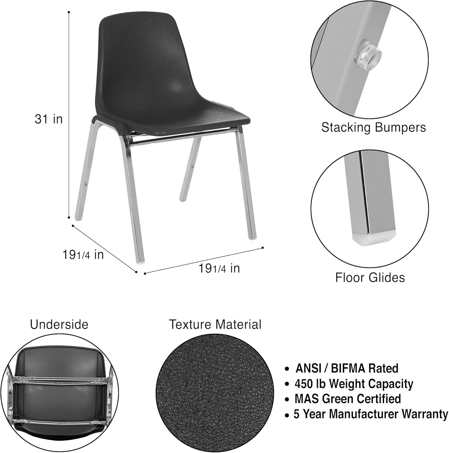 Silla apilable Poly Shell, color negro