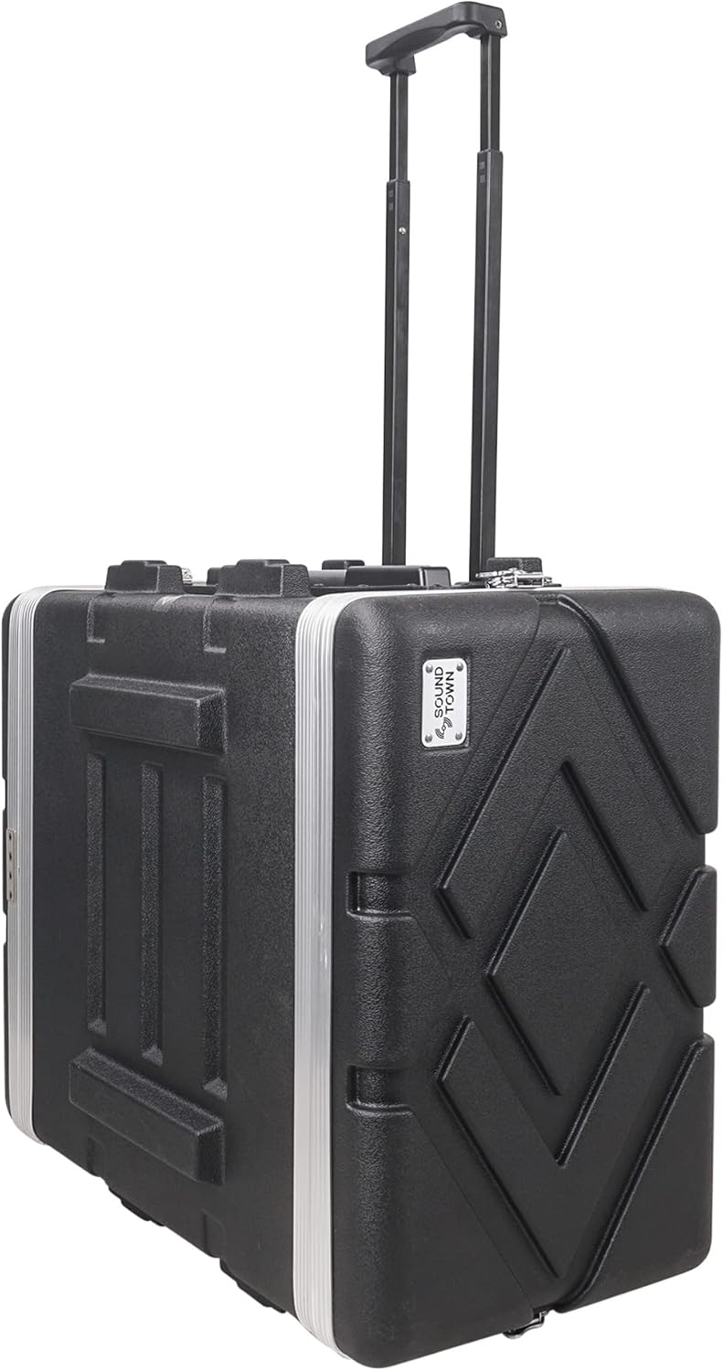 Sound Town Estuche ligero de 6U PA DJ RackRoad con espacio en rack de 5U, construcción de ABS, profundidad de 19 pulgadas, mango retráctil, ruedas y