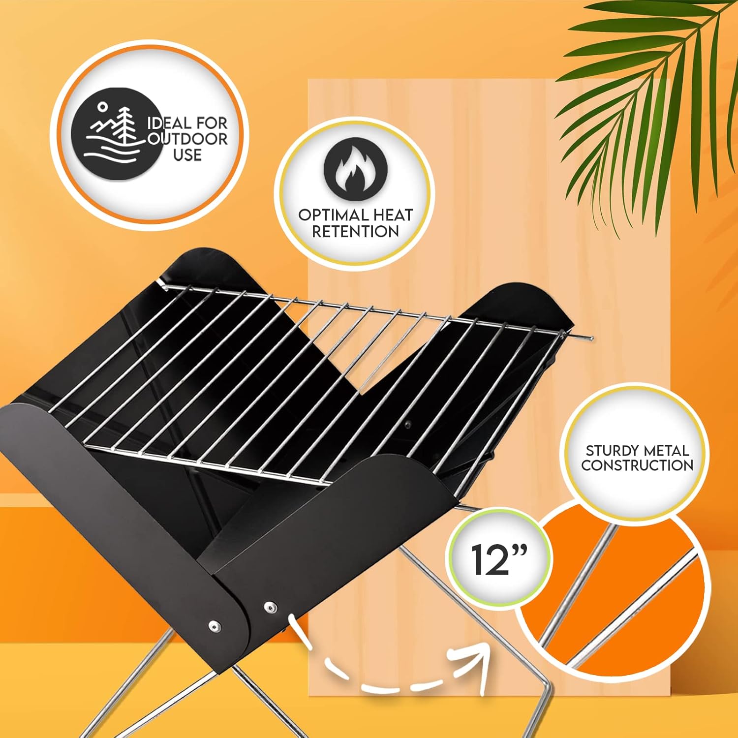 PAMI Parrilla portátil de carbón de mesa para barbacoa, parrilla de 12 pulgadas con patas plegables para patio trasero, campamento, fiesta de cola y