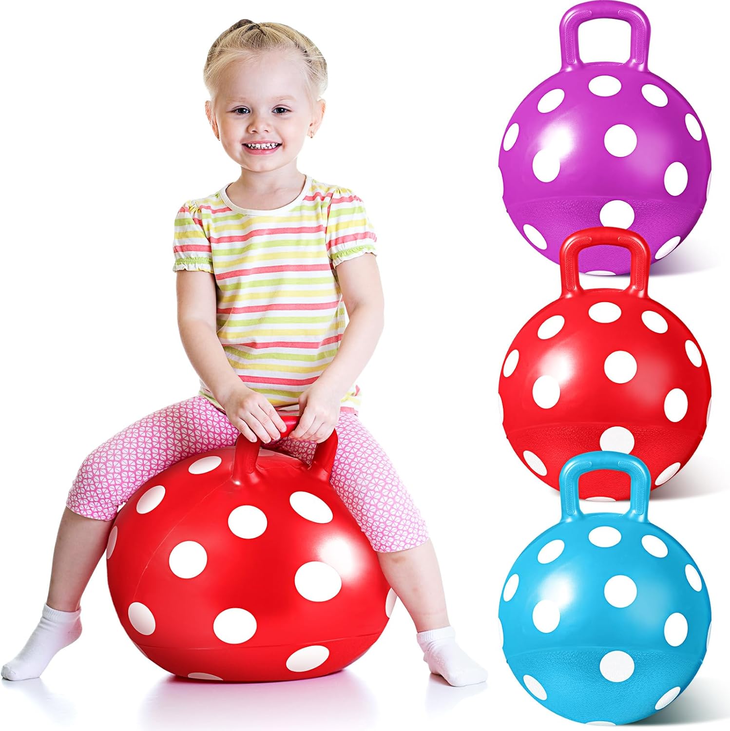 Pelota de tolva para niños de 4 a 8 años con asa, bola de salto de 18 pulgadas, bola de salto para sentarse y rebotar, bolas de rebote hippity hop