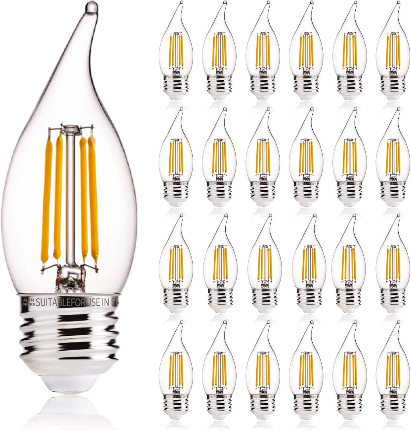 ALAMPEVER Bombilla LED E26 de 60 vatios, bombillas de araña, bombillas LED de candelabro blanco suave de 2700 K, paquete de 24 bombillas de vela