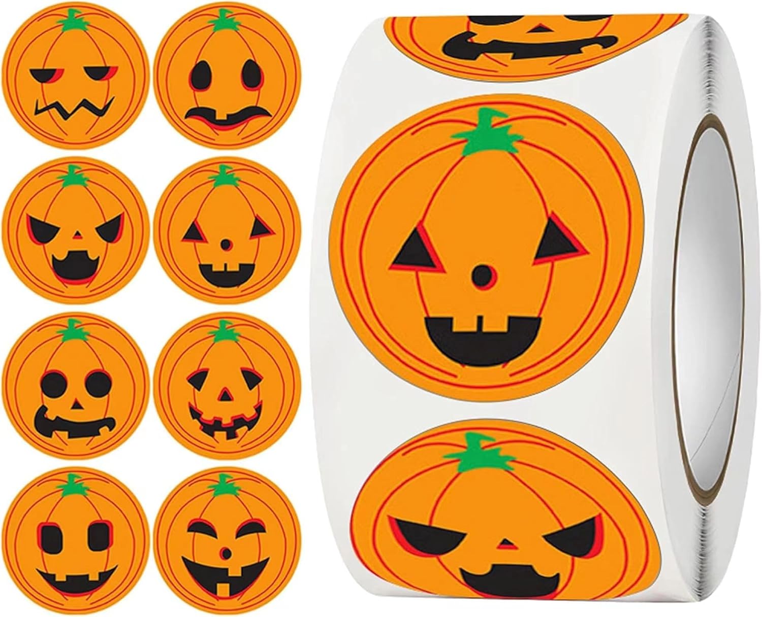 1000 calcomanías de calabaza para niños y adolescentes, 2023 nuevas calcomanías de Halloween de 1.5 pulgadas, 8 patrones, rollo para sellos de