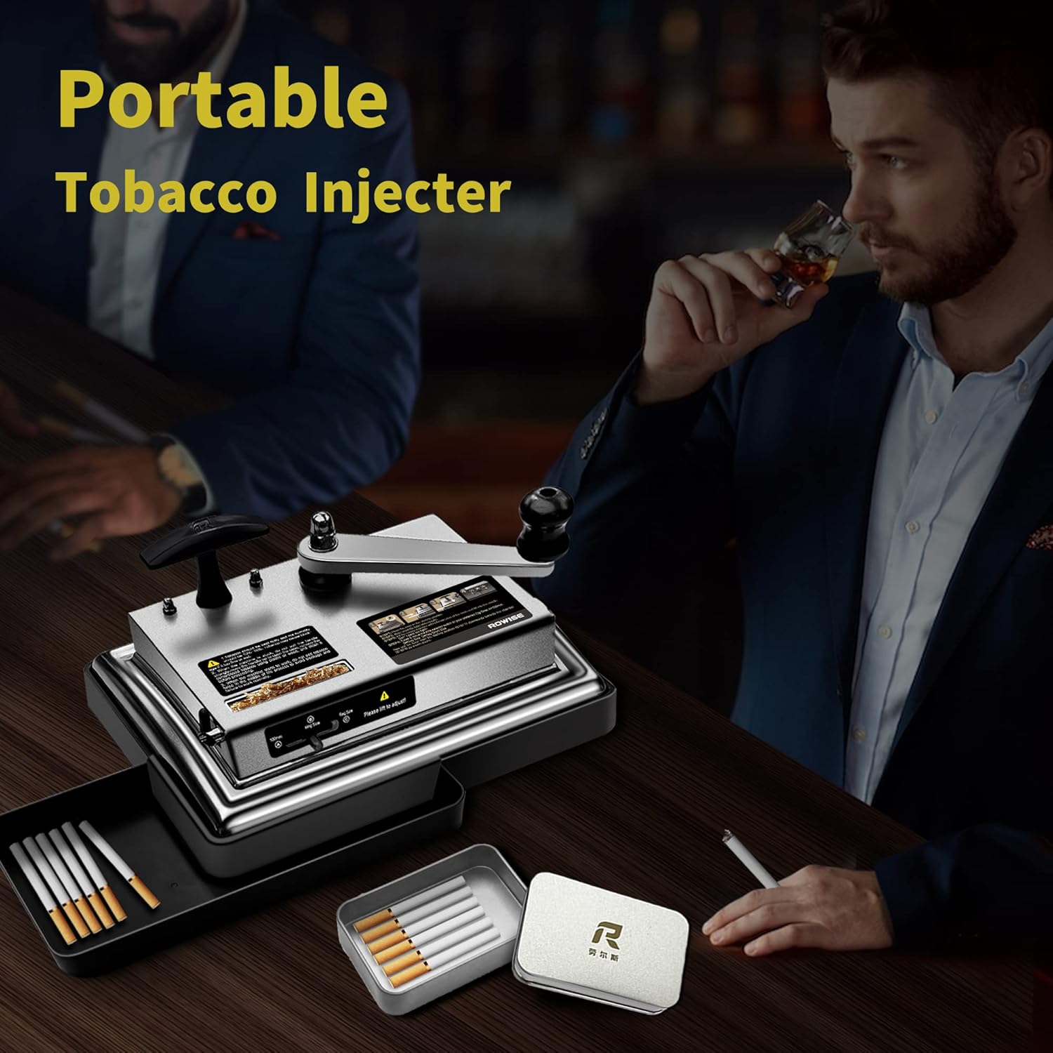 Máquina de laminación de cigarrillos con base, inyector manual de cigarrillostabaco, máquina de inyección de rodillo de cigarrillos de plata para