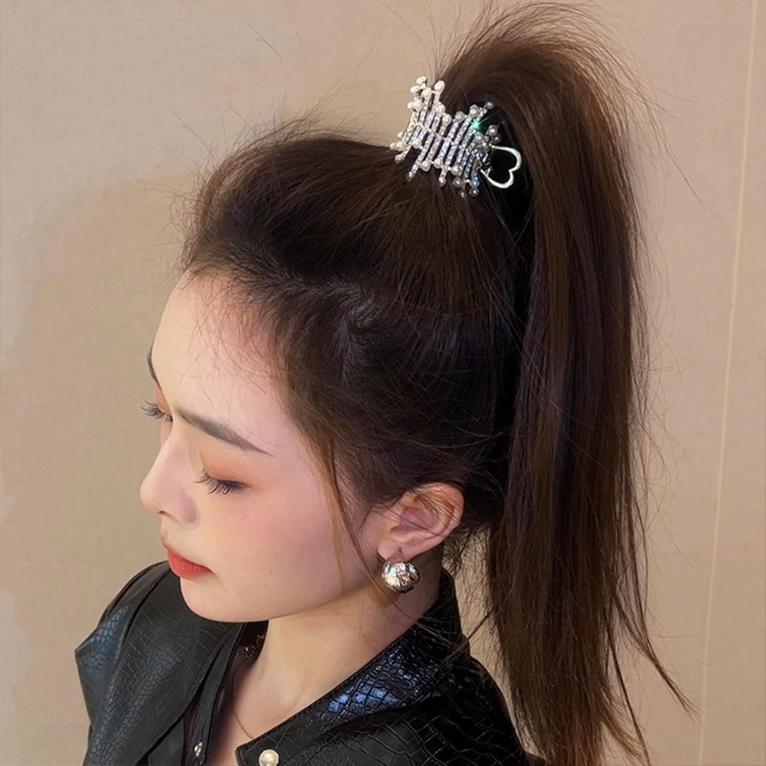 2 pinzas pequeñas de diamantes de imitación para el cabello, perlas de metal, pinza de cola de caballo de cristal, para mujeres y niñas, accesorios