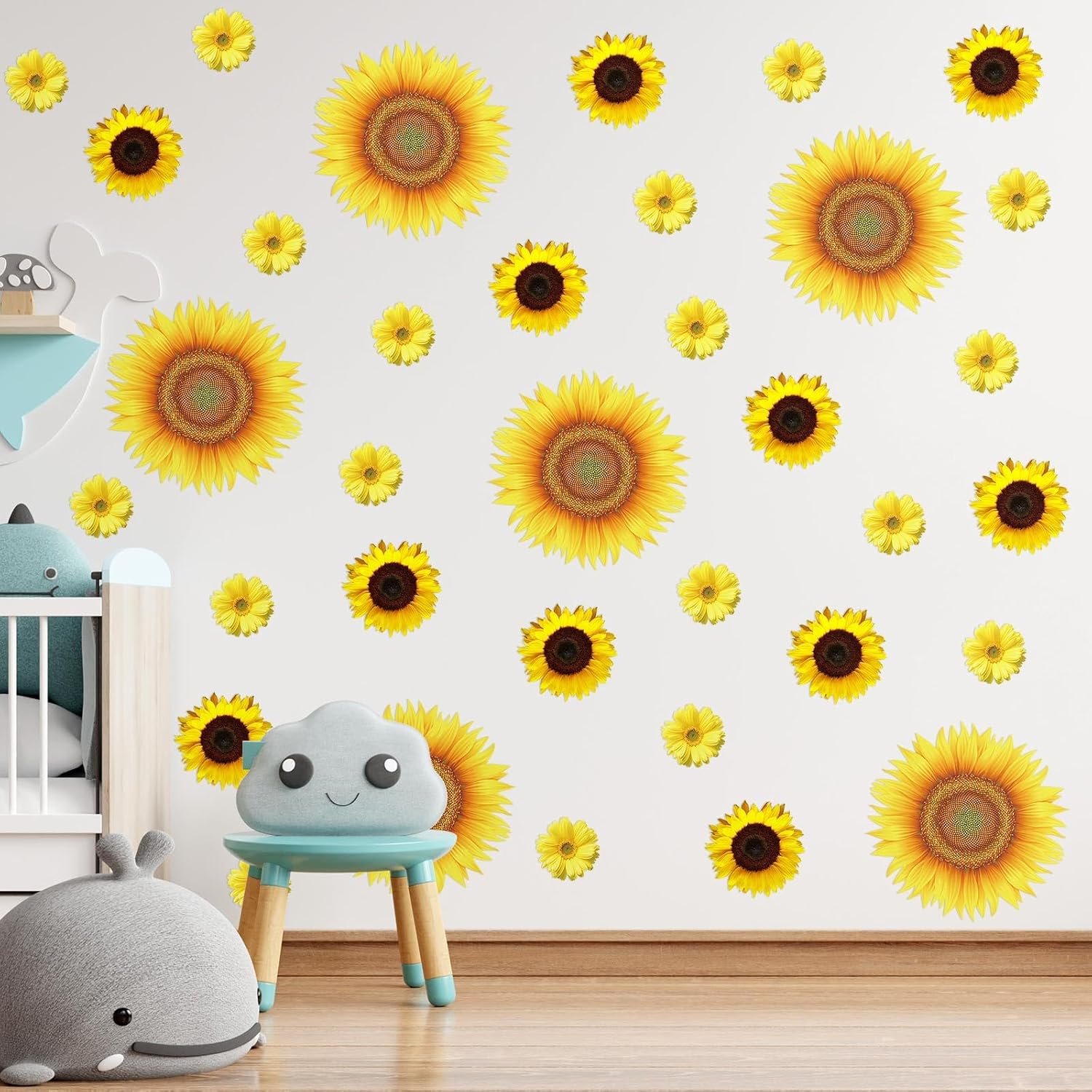 Bencailor 36 hojas de calcomanías de pared de flores de vinilo para pared, papel tapiz floral para niños y niñas, para guardería, sala de juegos,