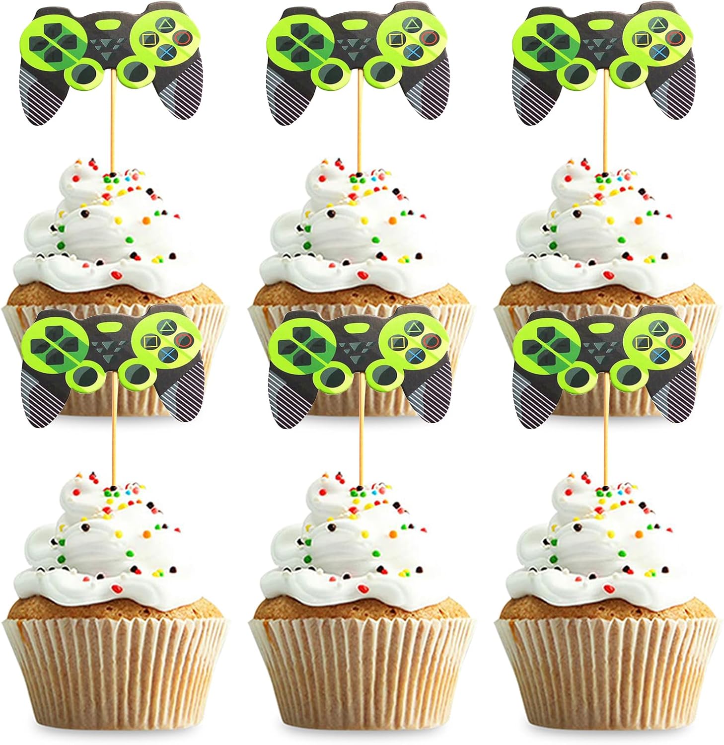 Controladores de videojuegos para cupcakes, 24 controladores de videojuegos, decoración de pastel de feliz cumpleaños, decoración de pasteles para