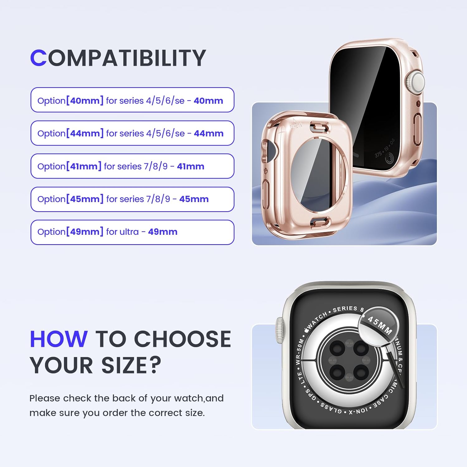 Goton Funda impermeable de privacidad 2 en 1 para Apple Watch Series 6, 5, 4, SESE 2, protector de pantalla de 1.732 pulgadas, cubierta frontal de