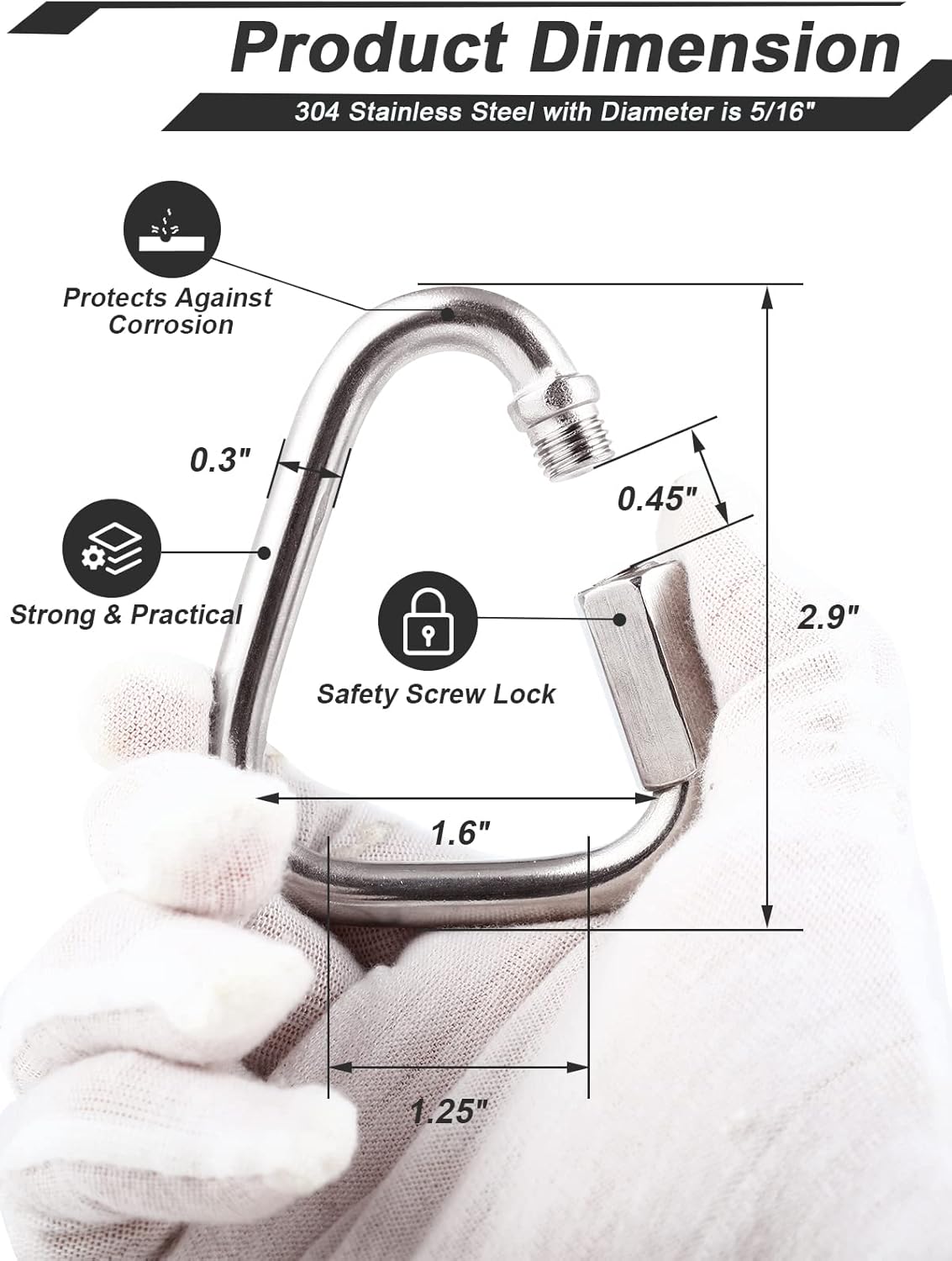 DELSWIN Triangle Carabiner Quick Chain Links – 2.9 Inch Stainless Steel Delta Quick Link, Heavy-Duty Marine Grade Carabiner Clip for Boat, Fitness,