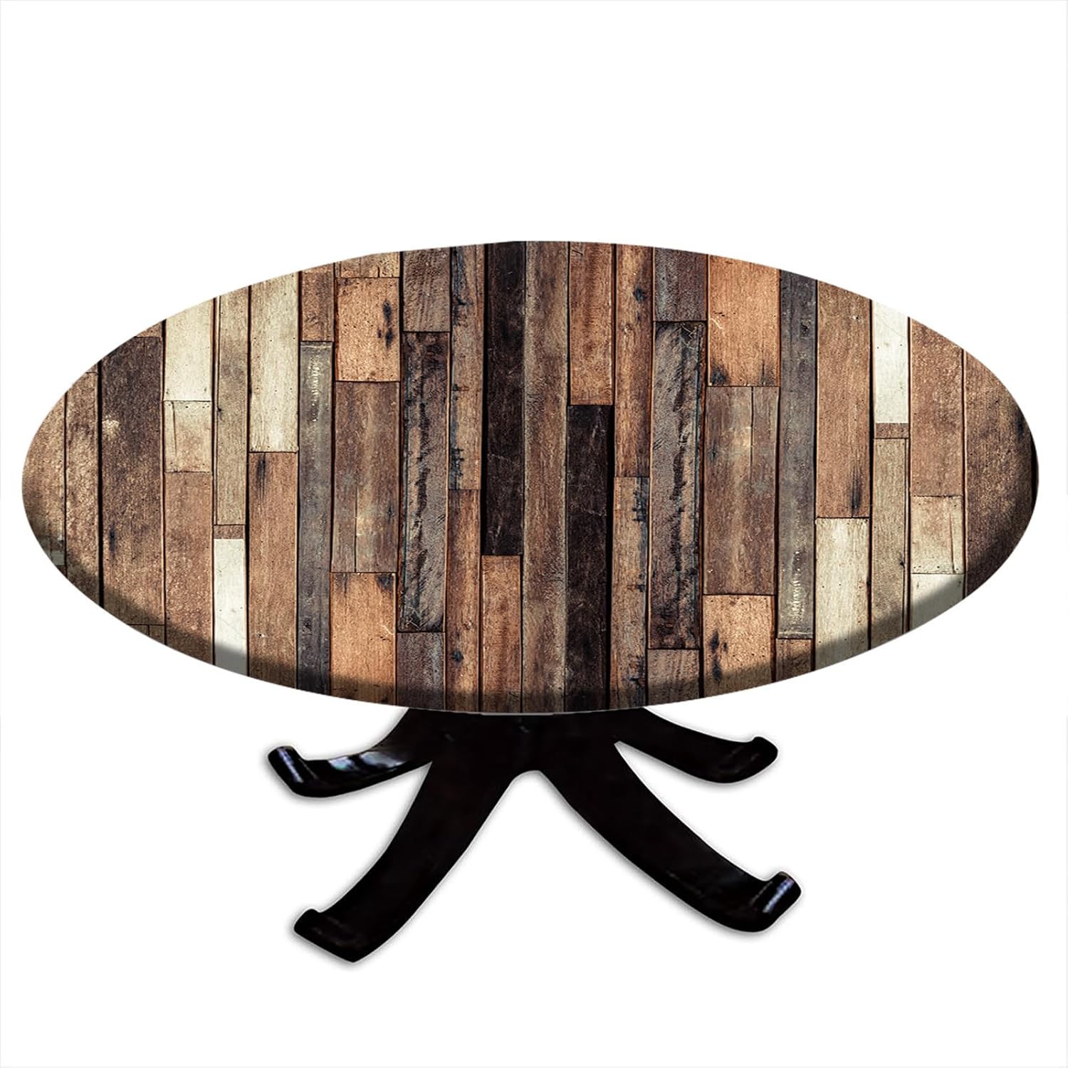 Mantel redondo ajustable de grano de madera, con borde elástico para exteriores, para fiestas, comedor, hogar, picnic, se adapta a mesas de hasta 52