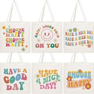 6 bolsas de lona estéticas para mujeres y niñas, bolsas de playa, reutilizables, bolsas de hombro para comestibles, regalos inspiradores, Blanco 6 bolsas de lona estéticas para mujeres y niñas, bolsas de playa, reutilizables, bolsas de hombro para comestibles, regalos inspiradores, Blanco
