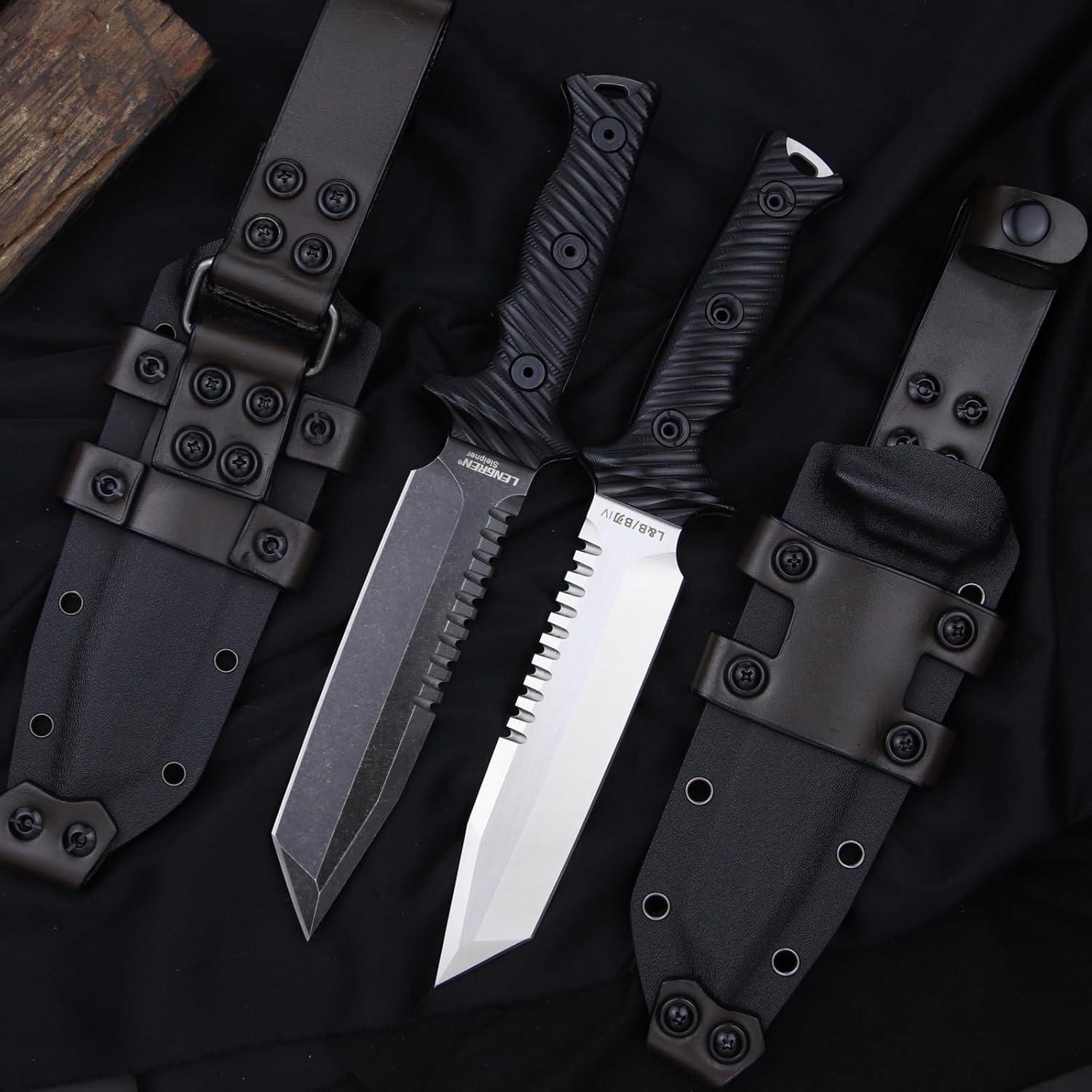 LENGREN Hoja fija táctica de 11.5 pulgadas Full Tang Jungle Primitive Tanto de 11.5 pulgadas, diente dorsal afilado y cuchillo de supervivencia para