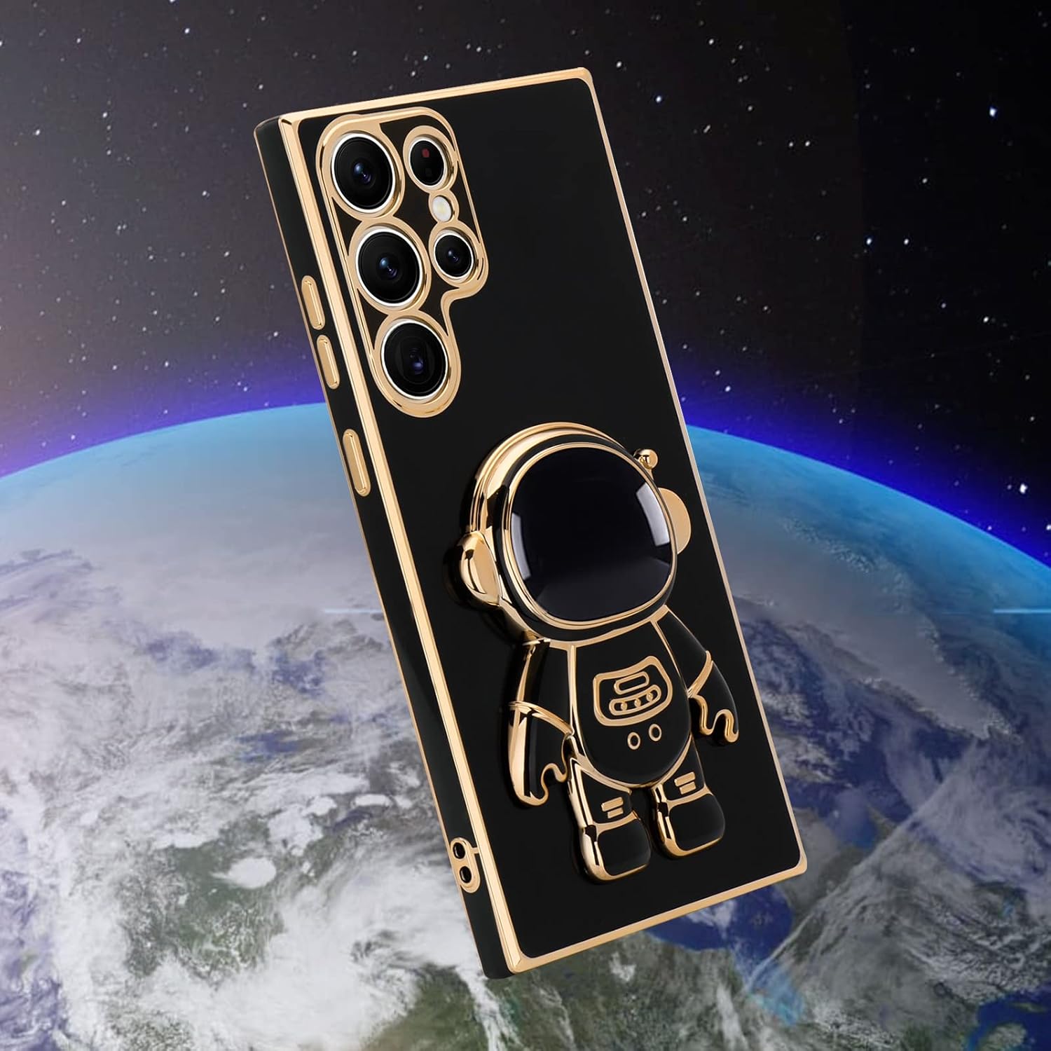 Compatible con Samsung Galaxy S23 Ultra – Funda cuadrada con diseño de soporte de astronauta en 3D, protección de cámara, a prueba de golpes, suave