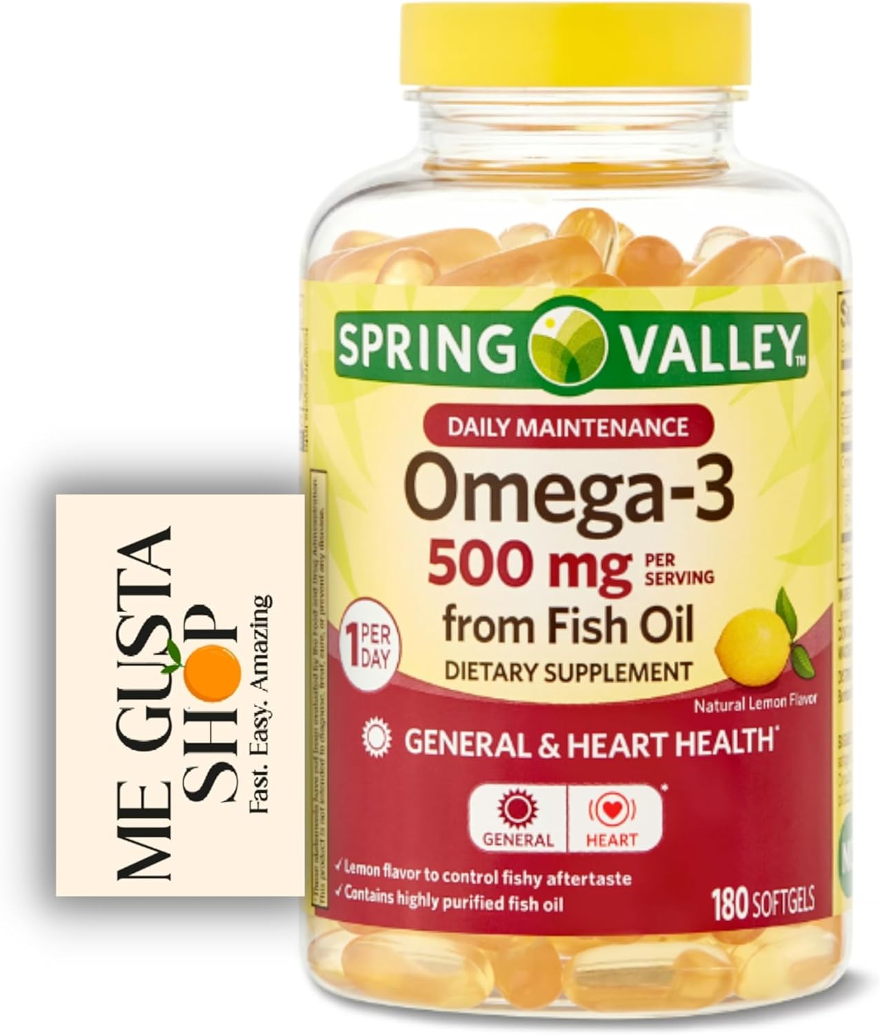 Spring Valley – Suplemento dietético de mantenimiento diario Omega-3 de aceite de pescado, 500 mg, 180 unidades (paquete de 01), 180 en total +