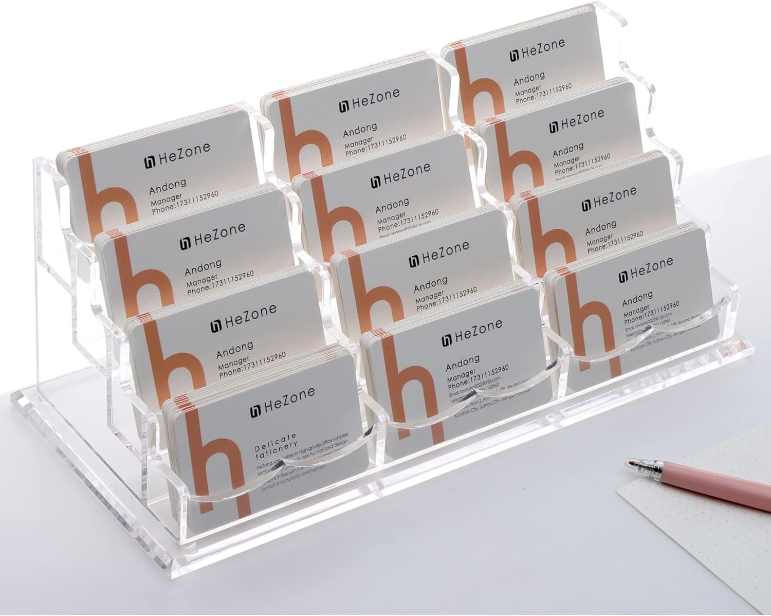 Soporte para tarjetas de visita para escritorio, 12 ranuras y 4 niveles, juego de soporte para tarjetas de visita de acrílico transparente múltiple,