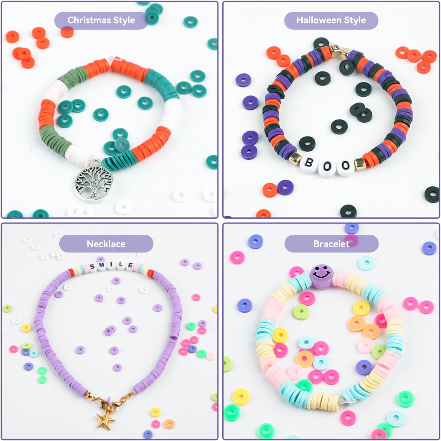 STEFORD Juego de 6000 cuentas de arcilla, 24 cuentas de arcilla de colores para hacer pulseras, cuentas de arcilla con dijes, cuentas de letras para