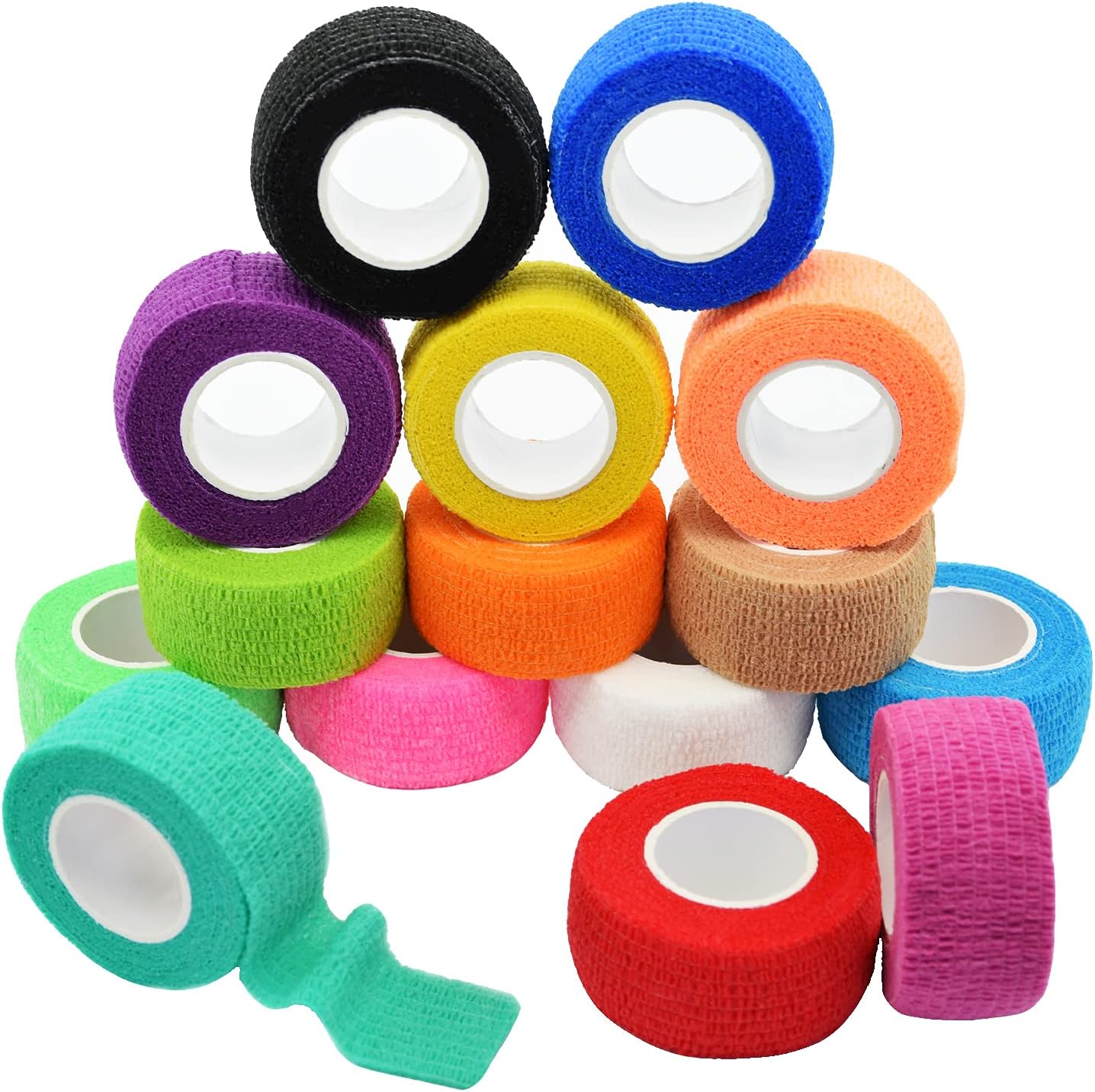 FEILIBAY Paquete de 15 cintas cohesivas de 1 pulgada x 5 yardas de cinta veterinaria autoadhesiva para mascotas, vendaje elástico autoadhesivo para