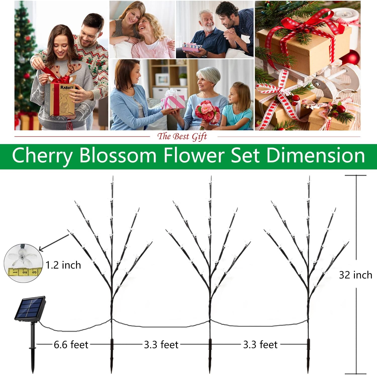 Luces solares de cerezo para exteriores, luces LED de árbol de flores artificiales, 60 LED impermeables, luces decorativas solares para jardín,