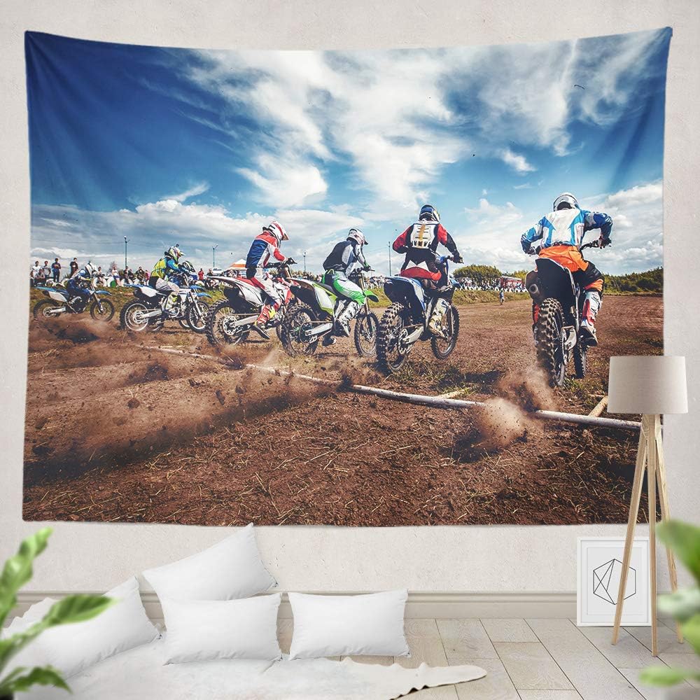 KULUSSY Tapiz para colgar en la pared, para iniciar moto, motocross, motocross, sendero de motocross, acción de aire activo, fiesta de cumpleaños,
