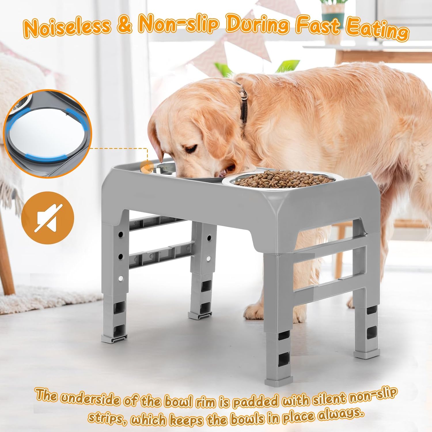 Tazones elevados para perros con altura ajustable con 2 cuencos de acero inoxidable para alimentos para perros, comedero plegable antideslizante