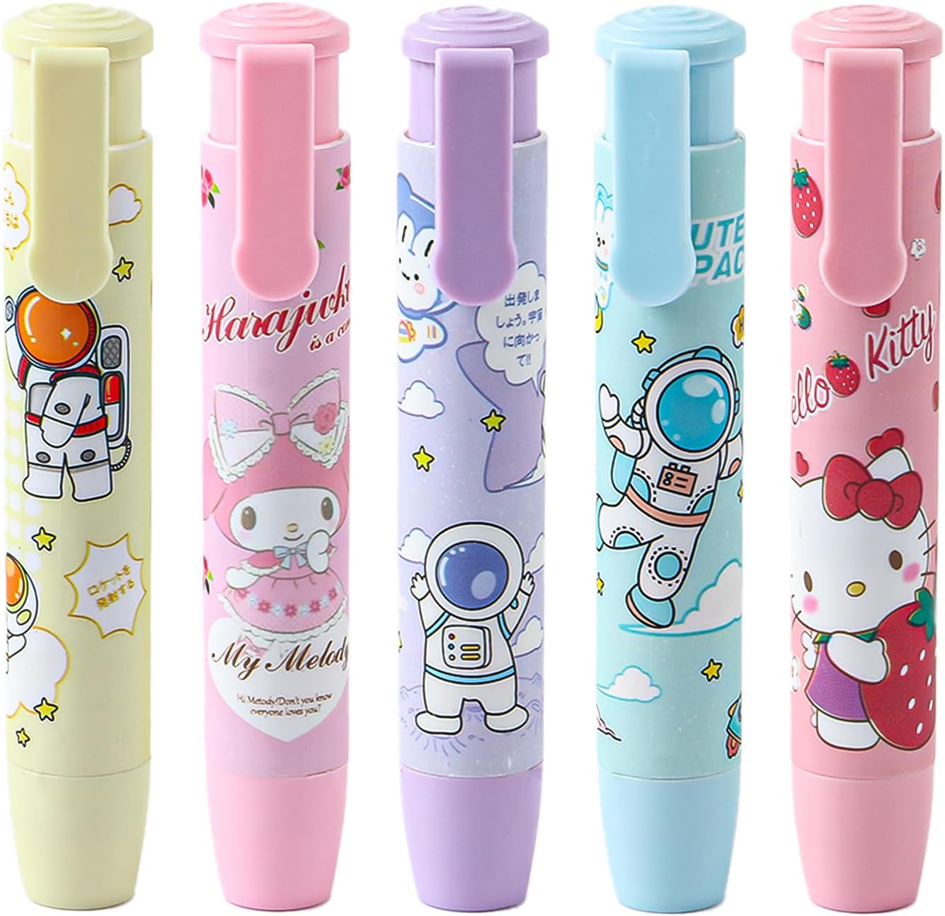 Borrador retráctil de 5 piezas, borrador kawaii, lindo borrador, borrador divertido, suministros de escritura para estudiantes, adecuado para niños