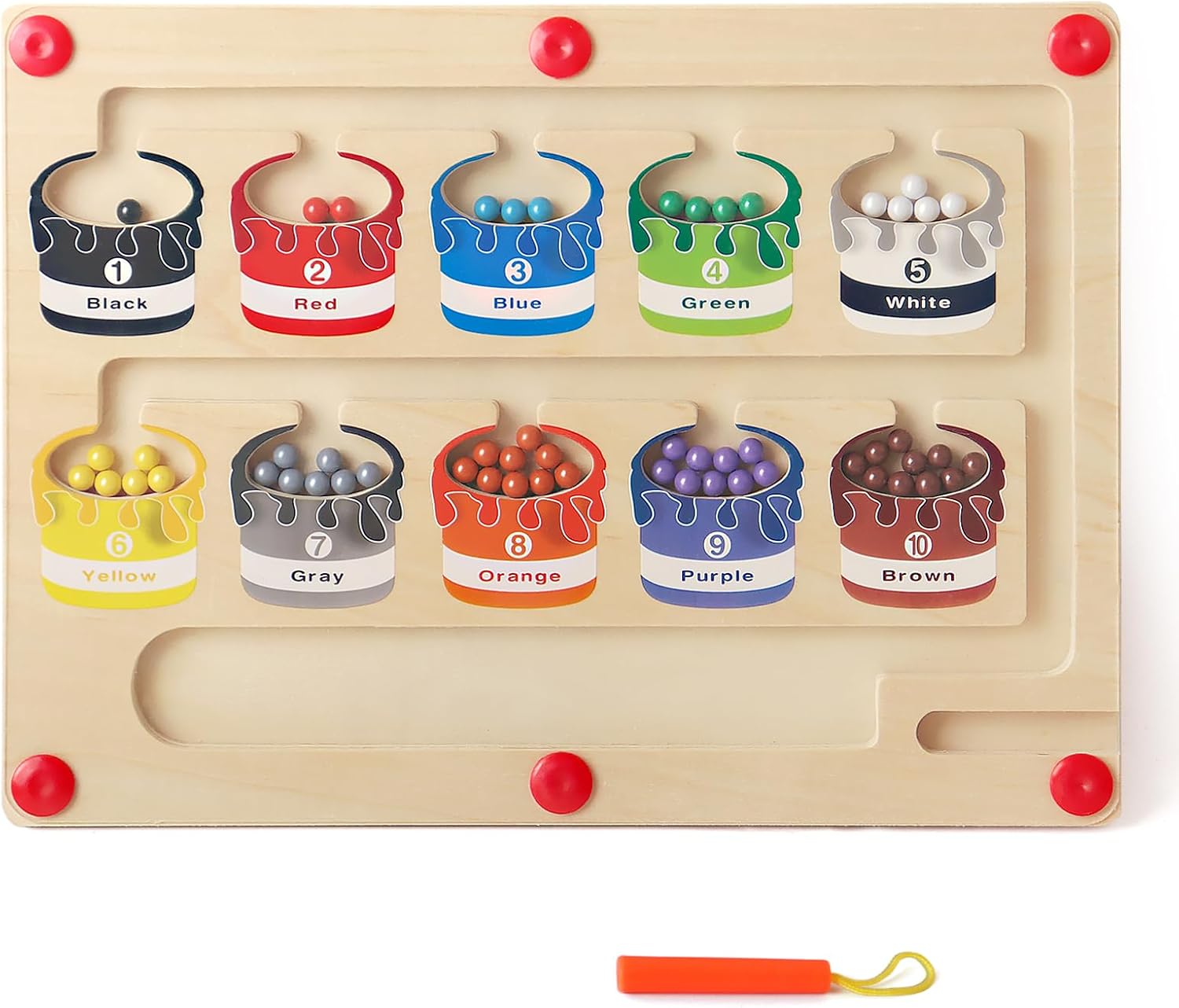 Laberinto magnético de color y números, juego de mesa de rompecabezas de madera para niños pequeños, juguetes Montessori de clasificación de colores