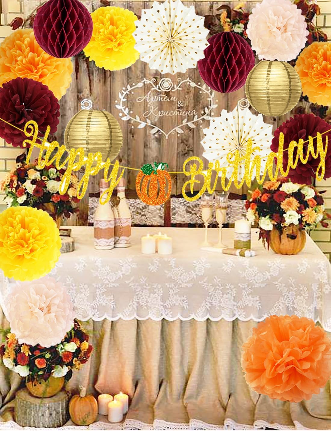 Decoraciones de fiesta de cumpleaños de otoño, color naranja granate, oro naranja, Acción de Gracias, cumpleaños, granate, amarillo, mujer, burdeos,